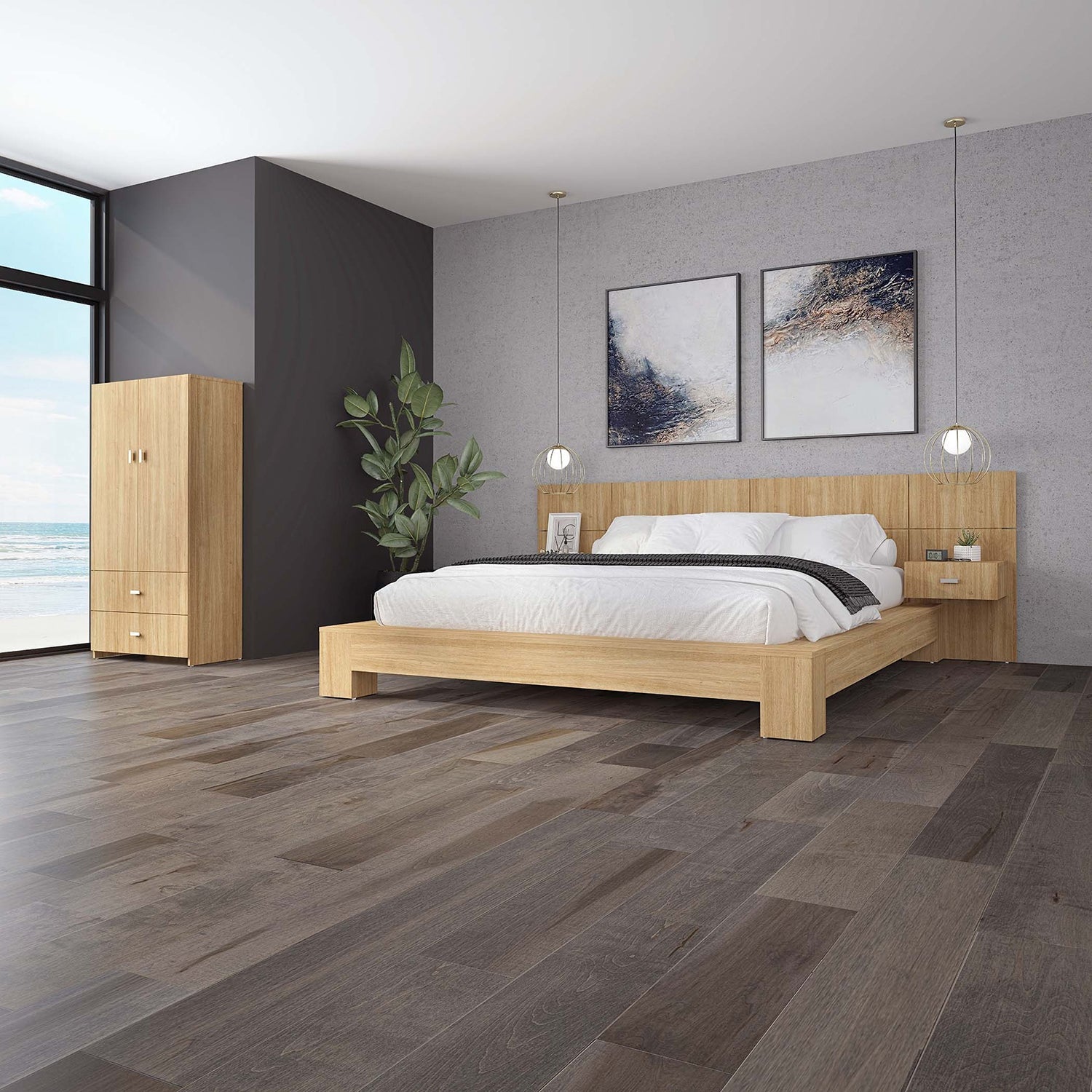 SUA-V - Base de Lit ZEN en Mélamine Thermofusionnée, Grandeur Queen, Beauté Naturelle - Simple Boutique