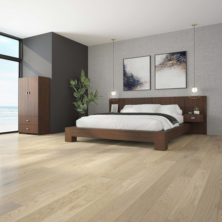 SUA-V - Base de Lit ZEN en Mélamine Thermofusionnée, Grandeur Queen, Chocolat - Simple Boutique