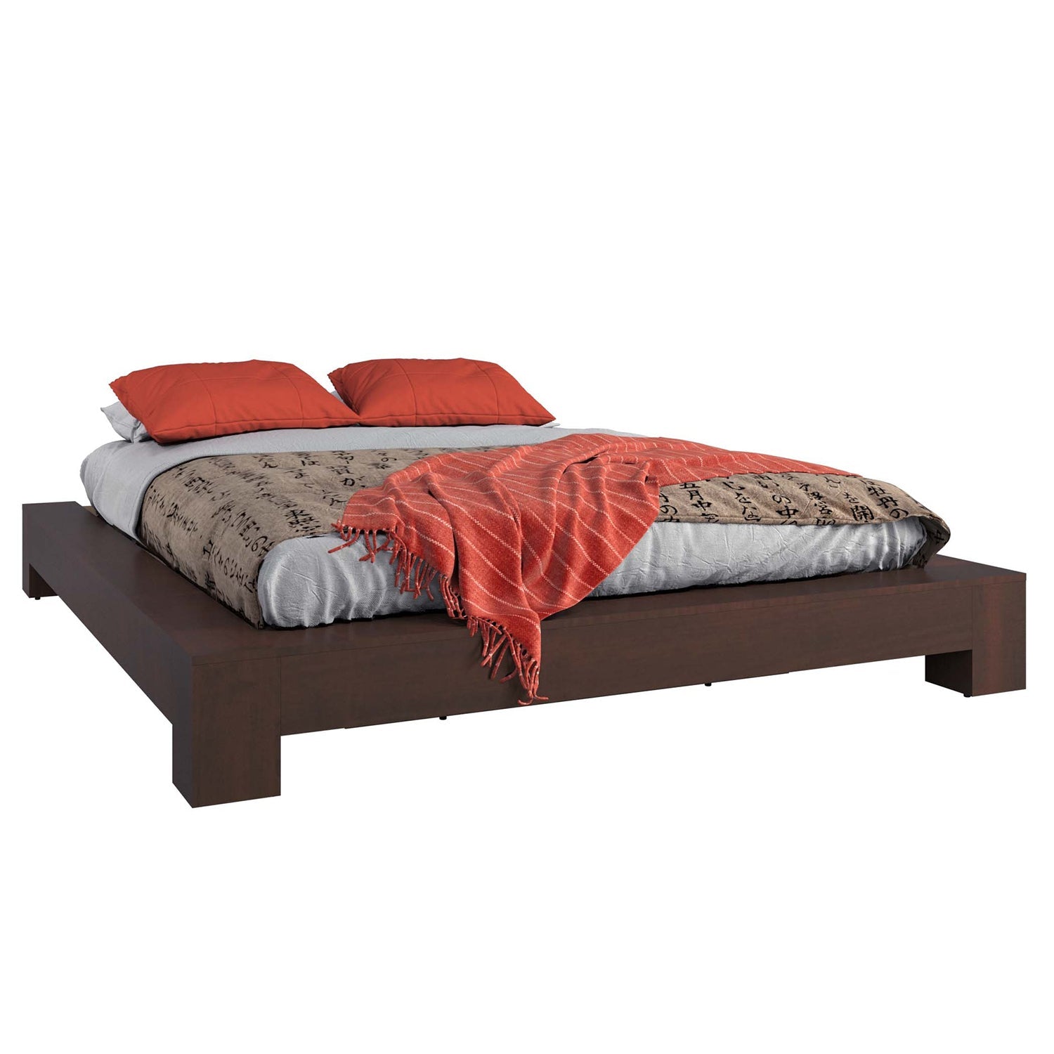 SUA-V - Base de Lit ZEN en Mélamine Thermofusionnée, Grandeur Queen, Chocolat - Simple Boutique