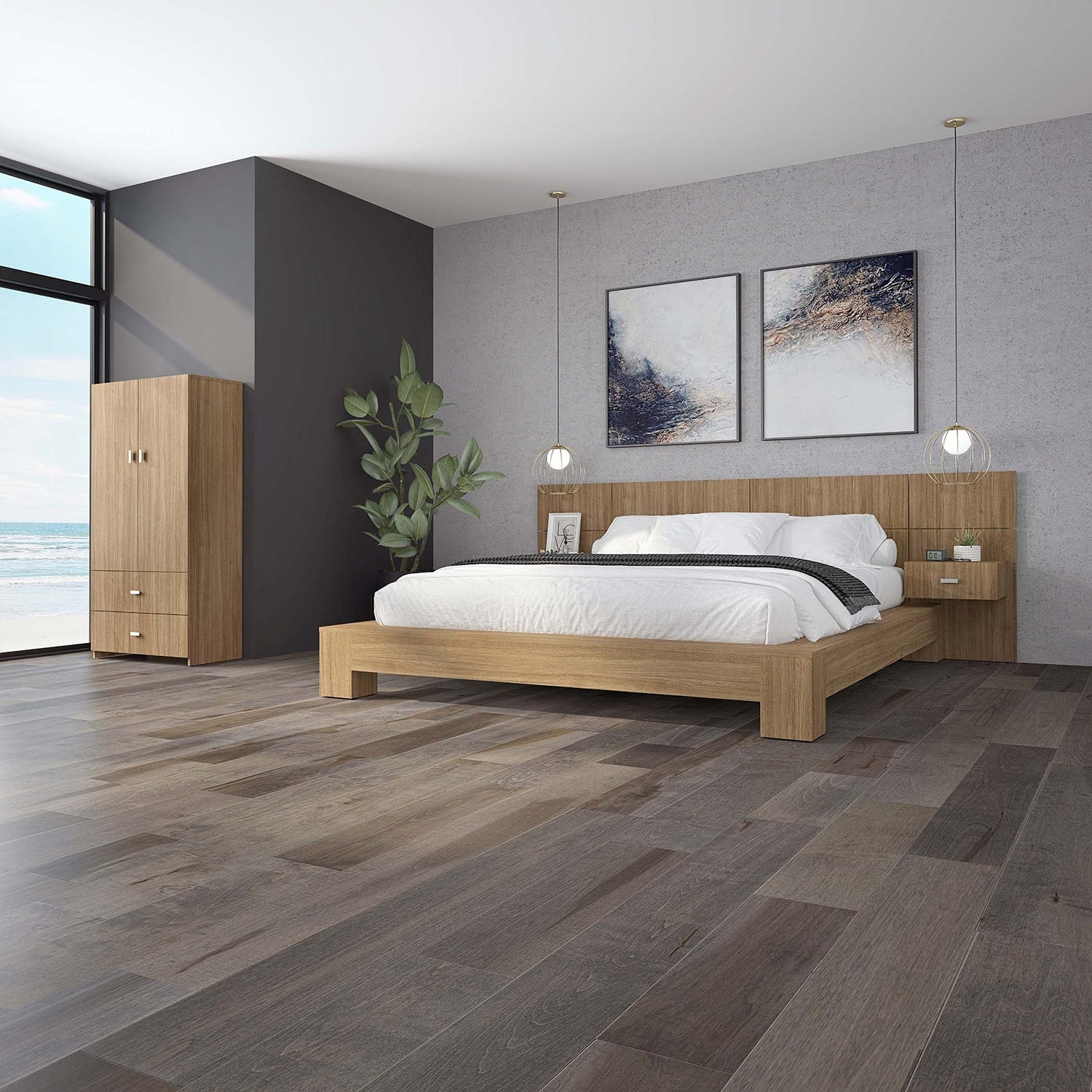 SUA-V - Base de Lit ZEN en Mélamine Thermofusionnée, Grandeur Queen, Fashionista - Simple Boutique