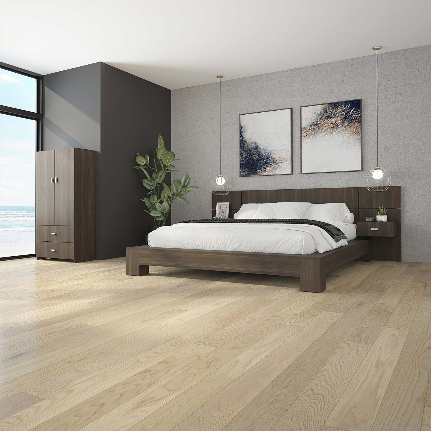 SUA-V - Base de Lit ZEN en Mélamine Thermofusionnée, Grandeur Queen, Tuxedo - Simple Boutique