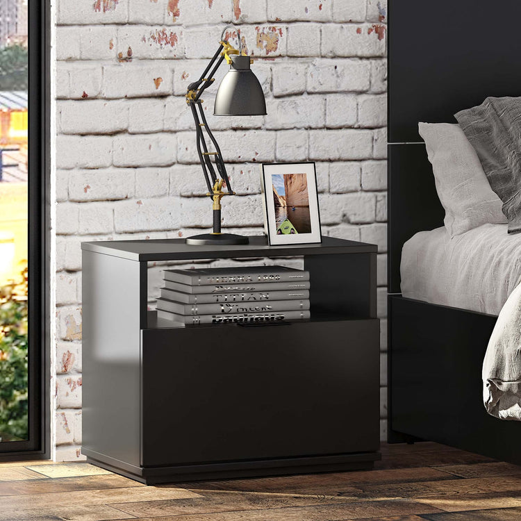 SUA-V - Table de Nuit Ashton en Mélamine Thermofusionnée, Noir - Simple Boutique