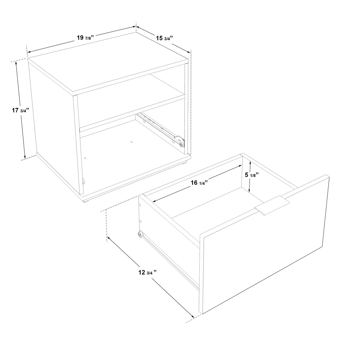 SUA-V - Table de Nuit Ashton en Mélamine Thermofusionnée, Tuxedo - Simple Boutique