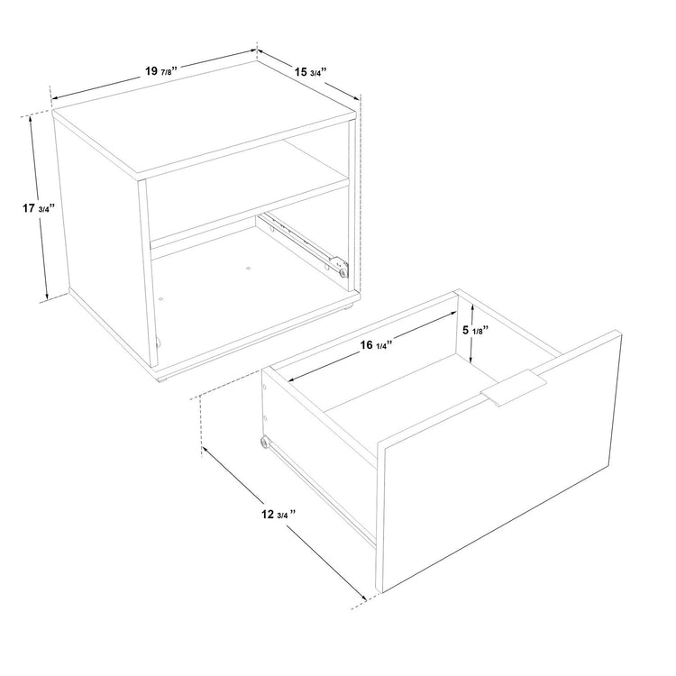 SUA-V - Table de Nuit Ashton en Mélamine Thermofusionnée, Tuxedo - Simple Boutique