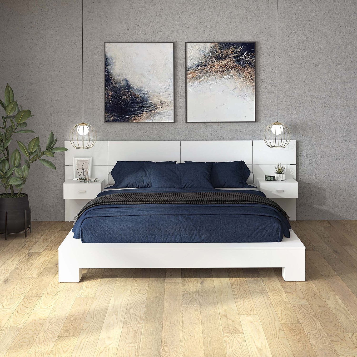 SUA-V - Tête de Lit ZEN en Mélamine Thermofusionnée, Grandeur Queen, Blanc - Simple Boutique