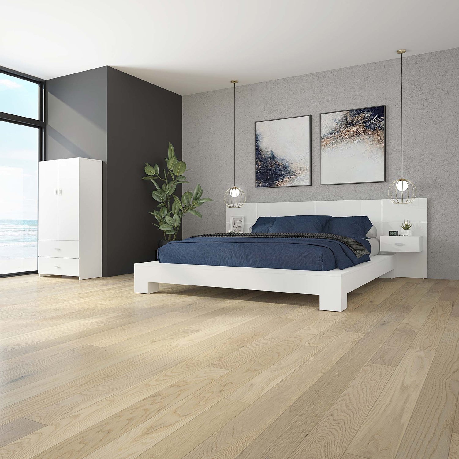 SUA-V - Tête de Lit ZEN en Mélamine Thermofusionnée, Grandeur Queen, Blanc - Simple Boutique
