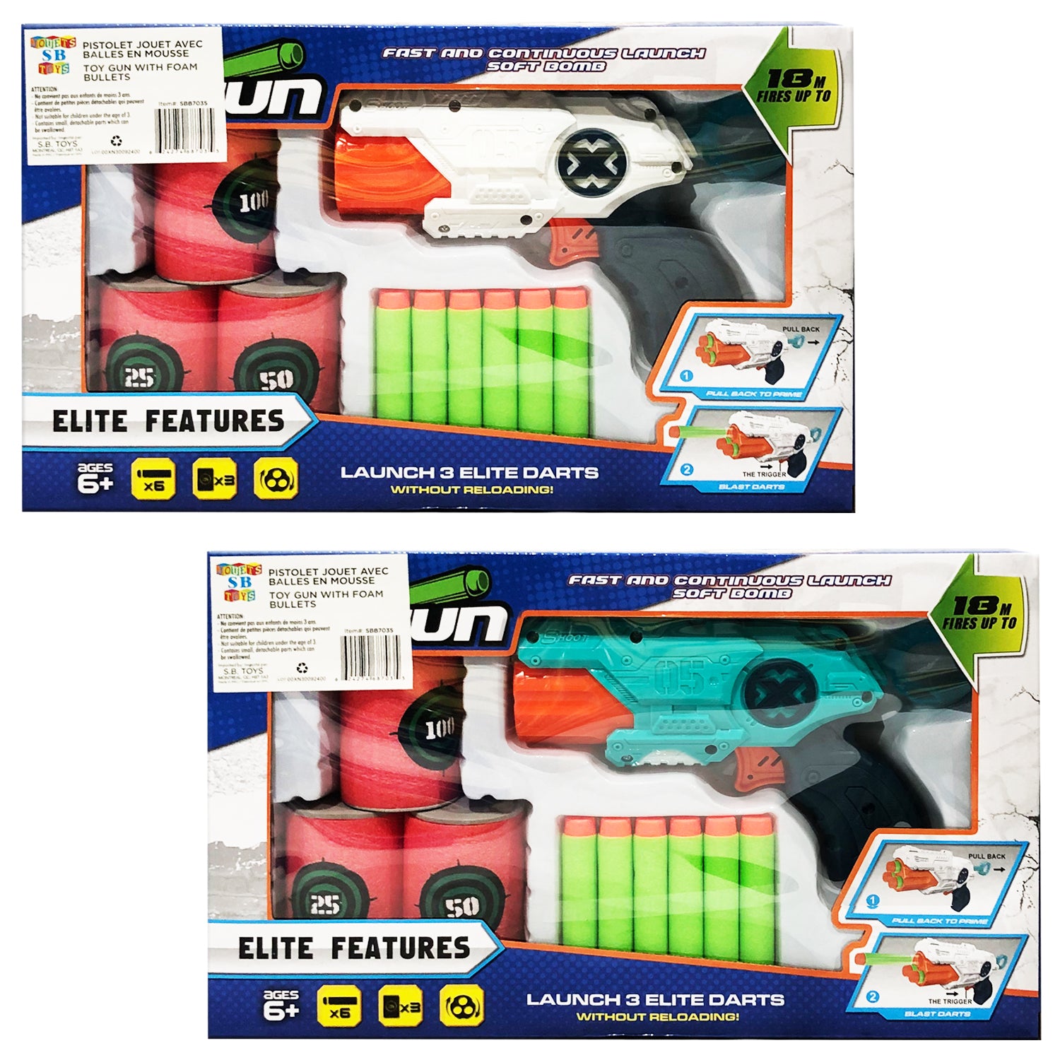 S.B. Toys Pistolet à fléchettes en mousse avec 3 cibles, couleurs assorties - Simple Boutique