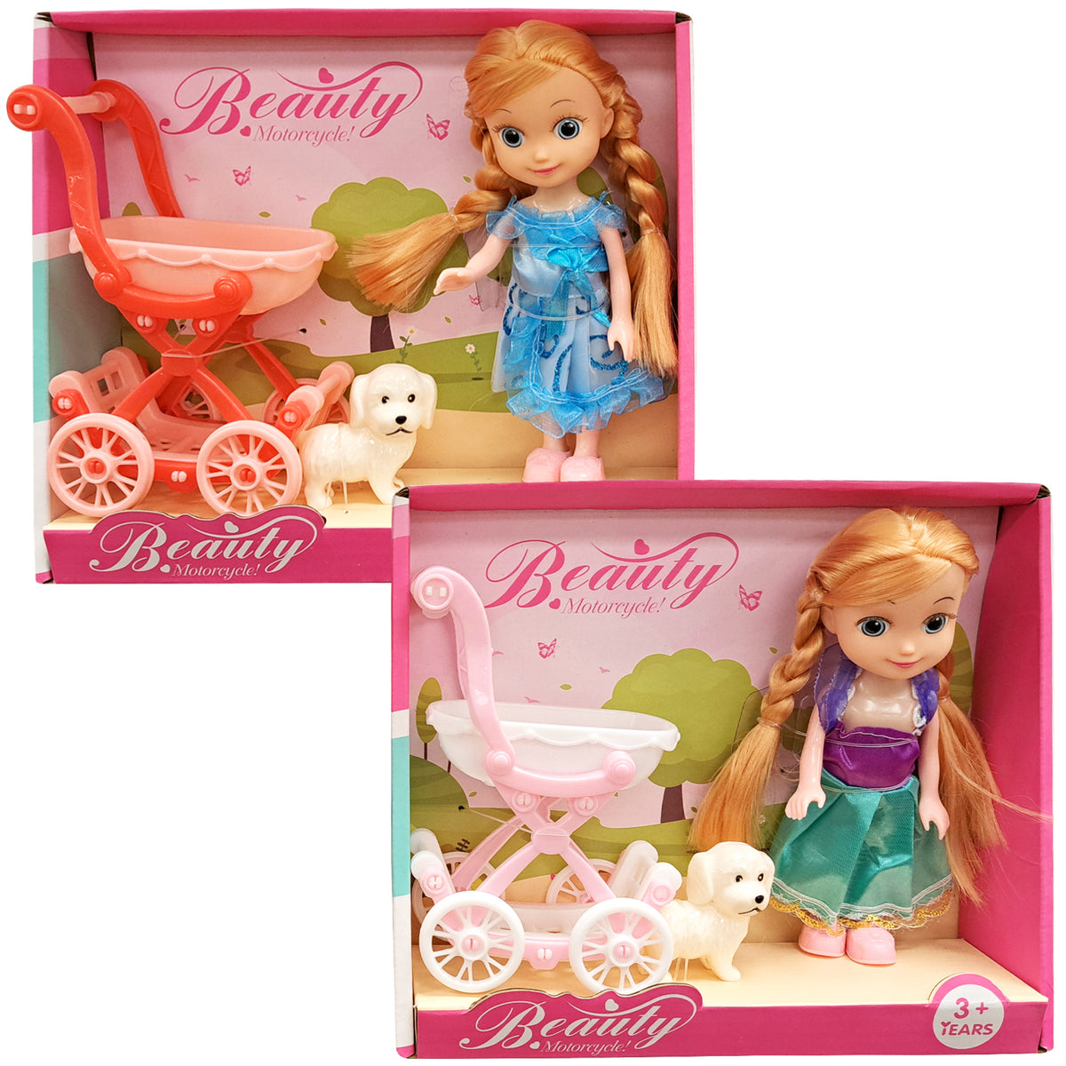 S.B. Toys Poupée de 19 cm avec poussette et petit chien, modèles assortis - Simple Boutique