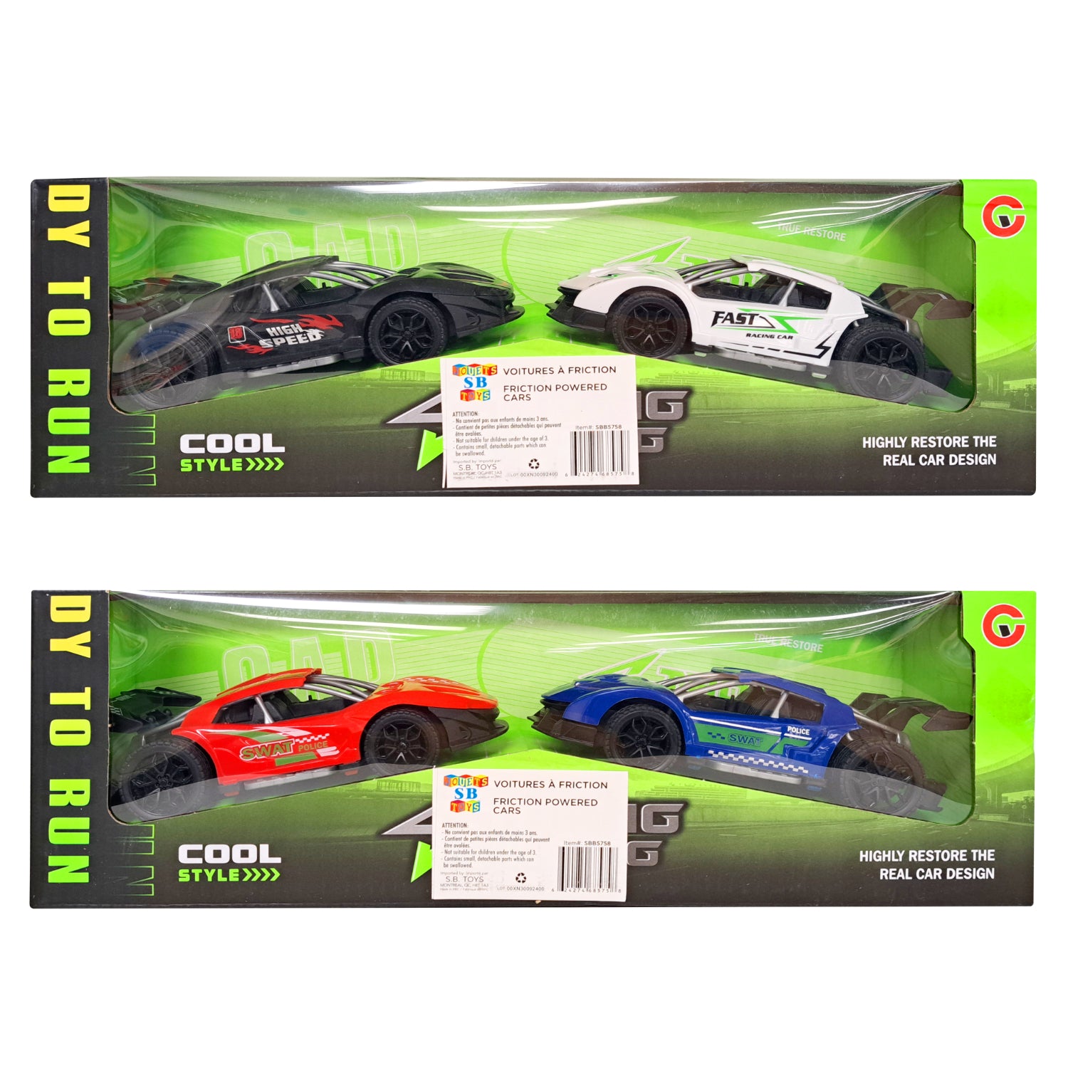 S.B. Toys Voitures de course à friction, modèles assortis, Lot de 2 - Simple Boutique
