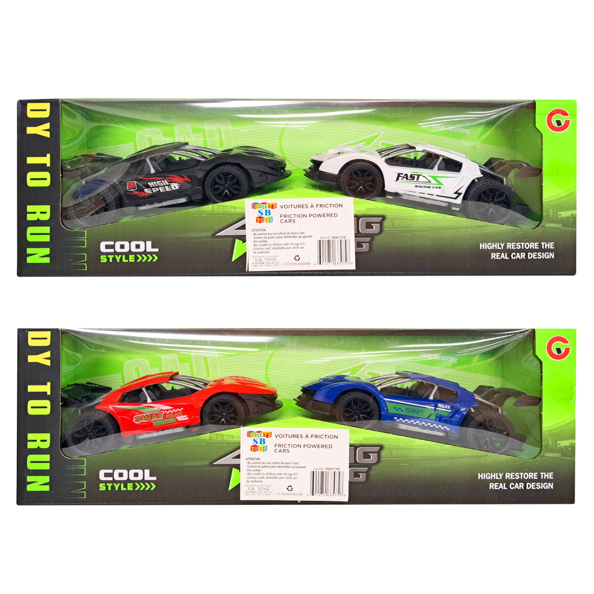 S.B. Toys Voitures de course à friction, modèles assortis, Lot de 2 - Simple Boutique