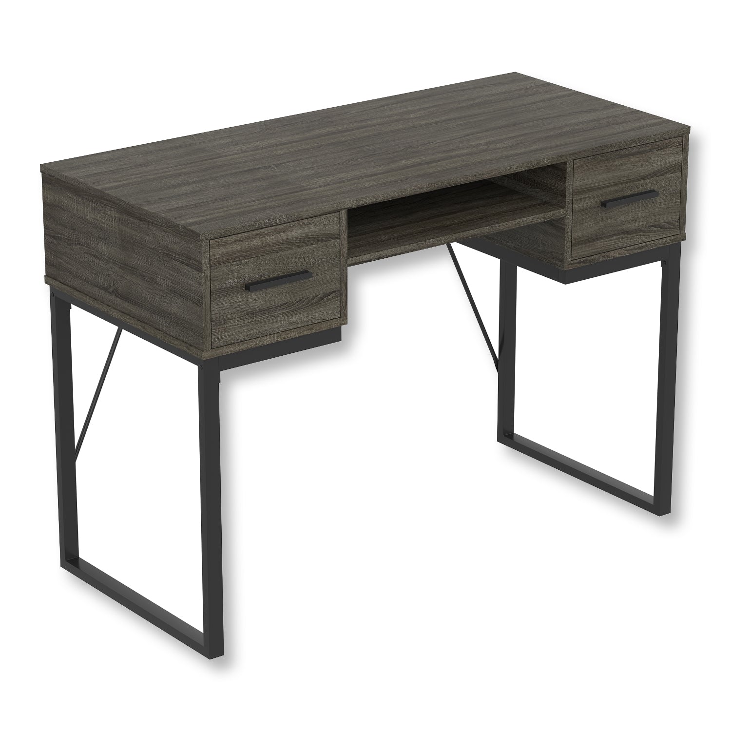 Safdie & Co Bureau d'ordinateur 42.5" de Long avec 2 Tiroirs pour Bureau à Domicile et Petits Espaces, Idéal pour Écrire, Gris Foncé et Métal Noir - Simple Boutique
