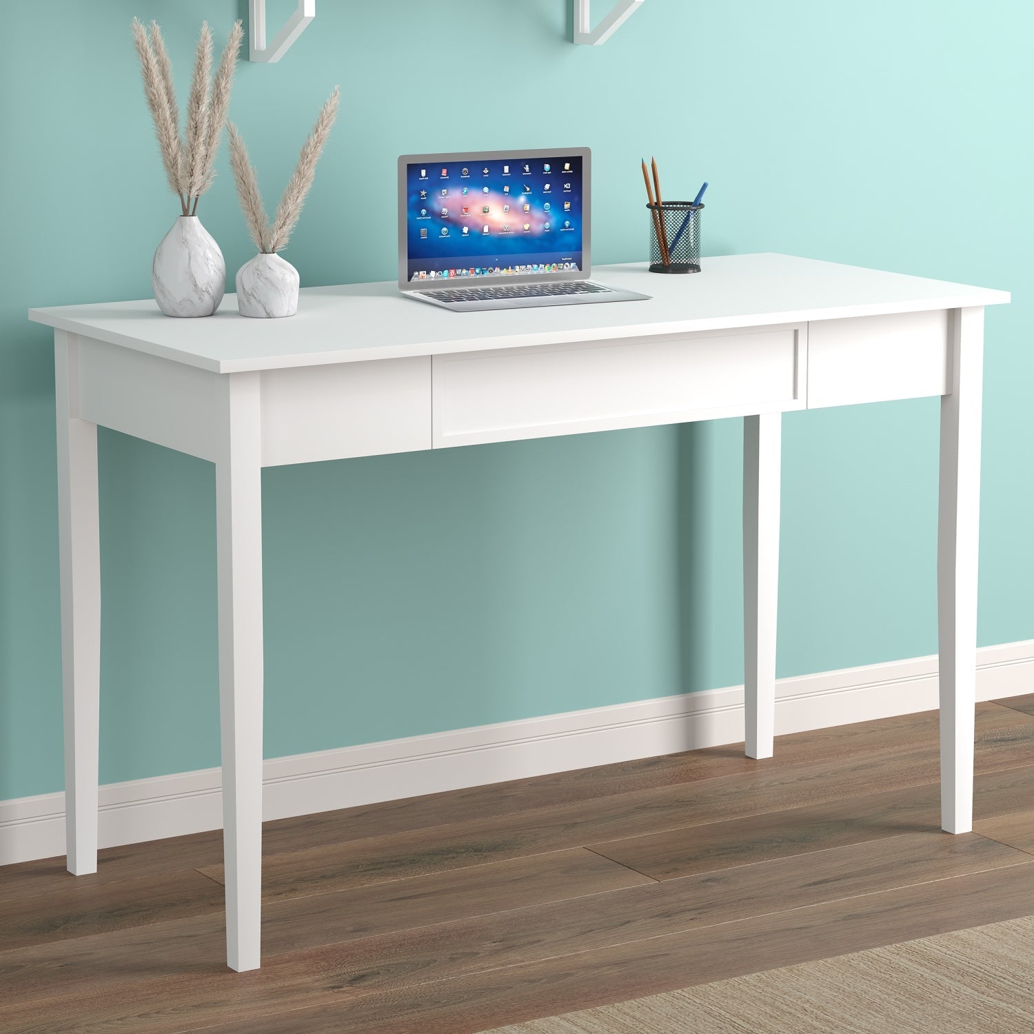 Safdie & Co Bureau d'ordinateur 47.25" de Long avec 1 Tiroir pour Bureau à Domicile et Petits Espaces, Idéal pour Écrire, Blanc - Simple Boutique