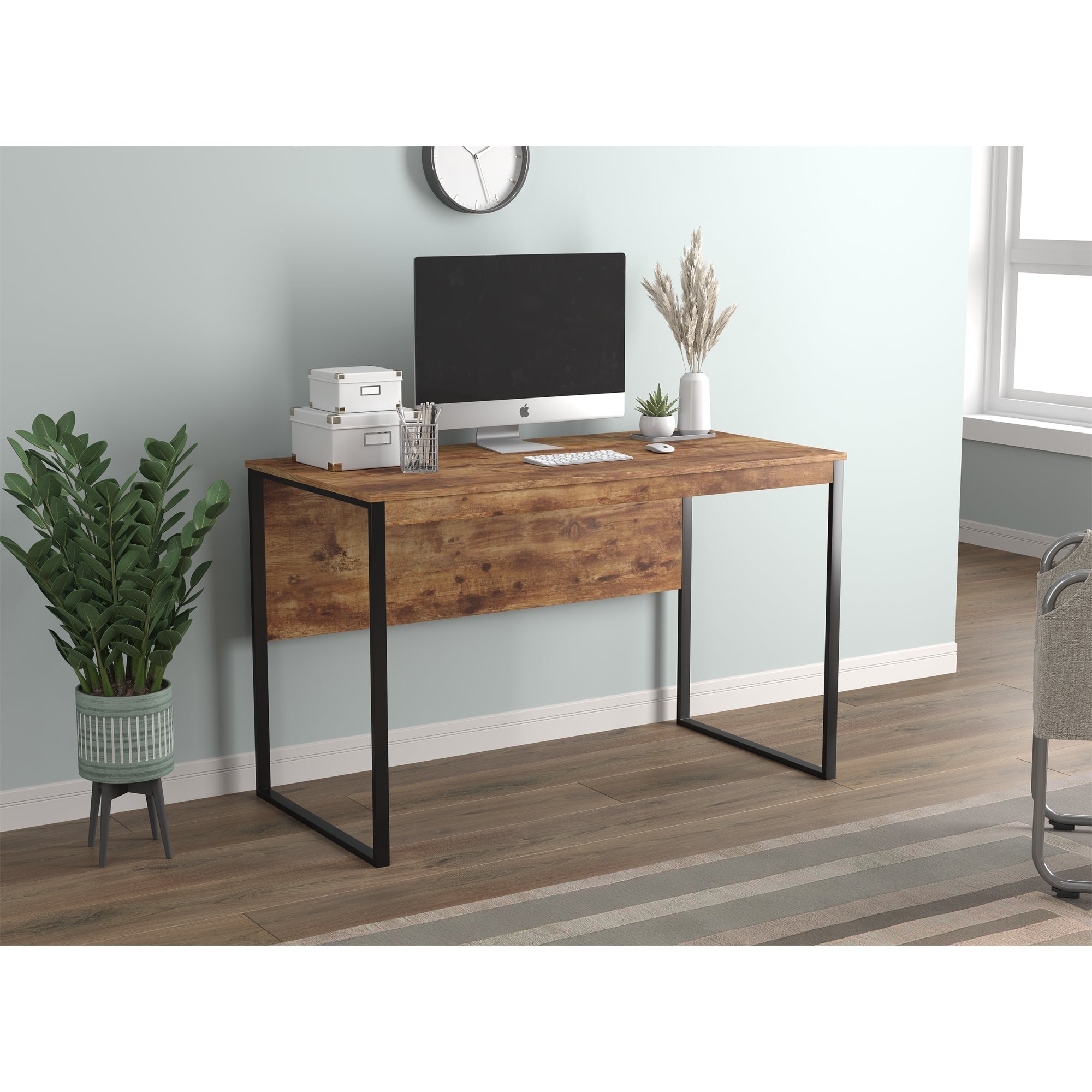 Safdie & Co Bureau d'ordinateur 47.25" de Long pour Bureau à Domicile et Petits Espaces, Idéal pour Écrire, Apparence Bois Recyclé Brun et Métal Noir - Simple Boutique