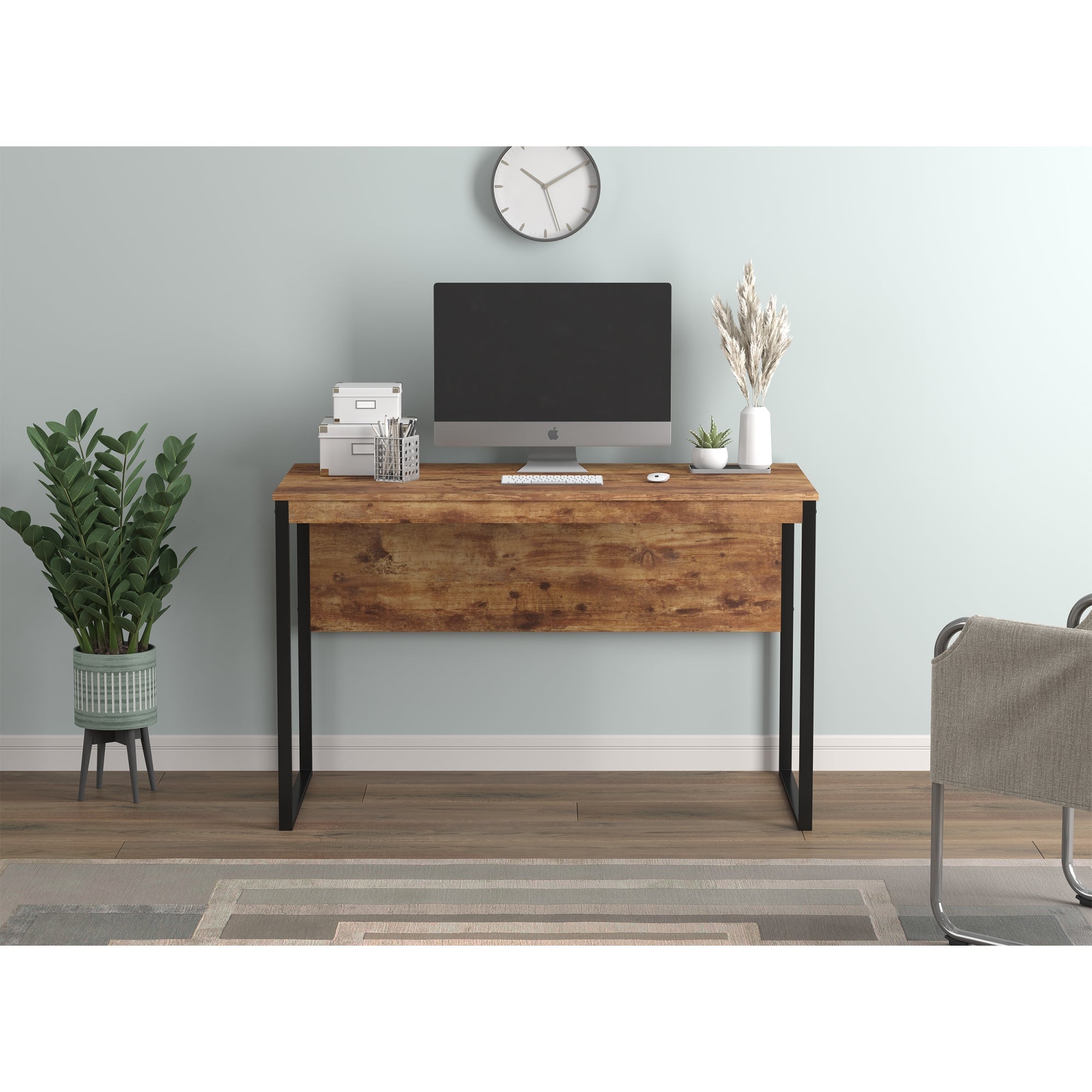 Safdie & Co Bureau d'ordinateur 47.25" de Long pour Bureau à Domicile et Petits Espaces, Idéal pour Écrire, Apparence Bois Recyclé Brun et Métal Noir - Simple Boutique