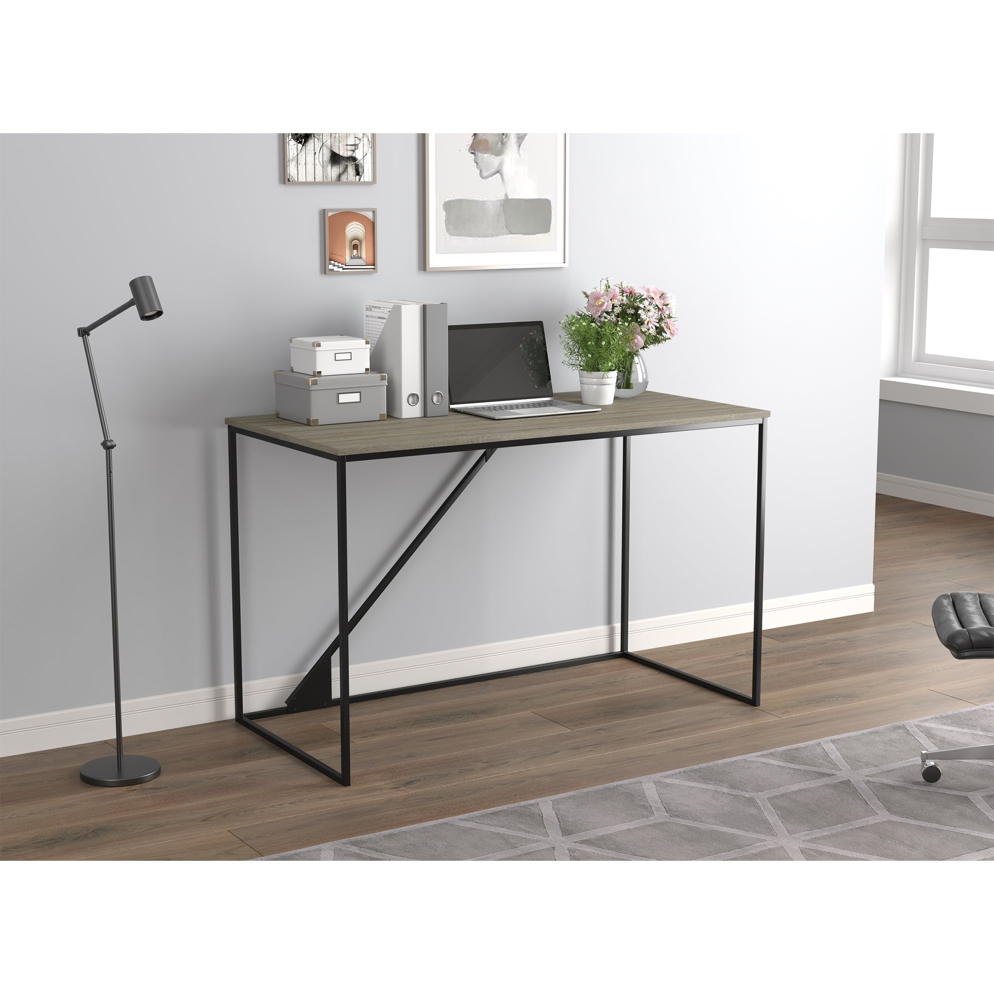 Safdie & Co Bureau d'ordinateur 47.25" de Long pour Bureau à Domicile et Petits Espaces, Idéal pour Écrire, Taupe Foncé et Métal Noir - Simple Boutique