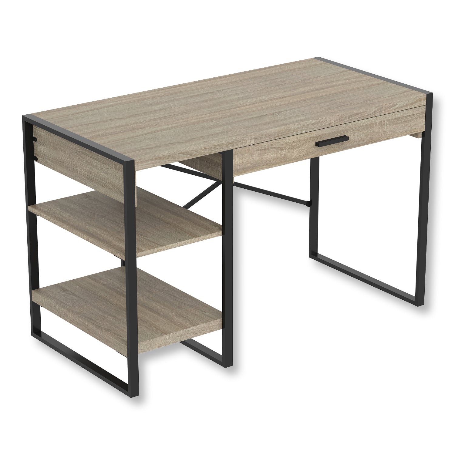 Safdie & Co Bureau d'ordinateur 47.65" de Long avec 1 Tiroir et 2 Tablettes pour Bureau à Domicile et Petits Espaces, Idéal pour Écrire, Taupe Foncé et Métal Noir - Simple Boutique