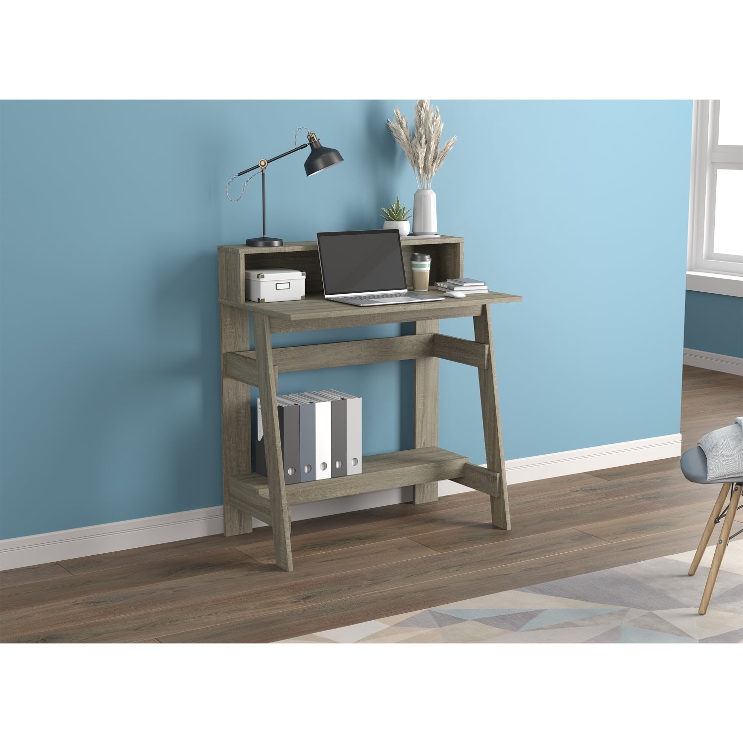 Safdie & Co Bureau d'ordinateur de 31.5" de Long avec 2 Tablettes pour le Bureau à Domicile et les Petits Espaces. Idéal pour Écrire Taupe Foncé - Simple Boutique