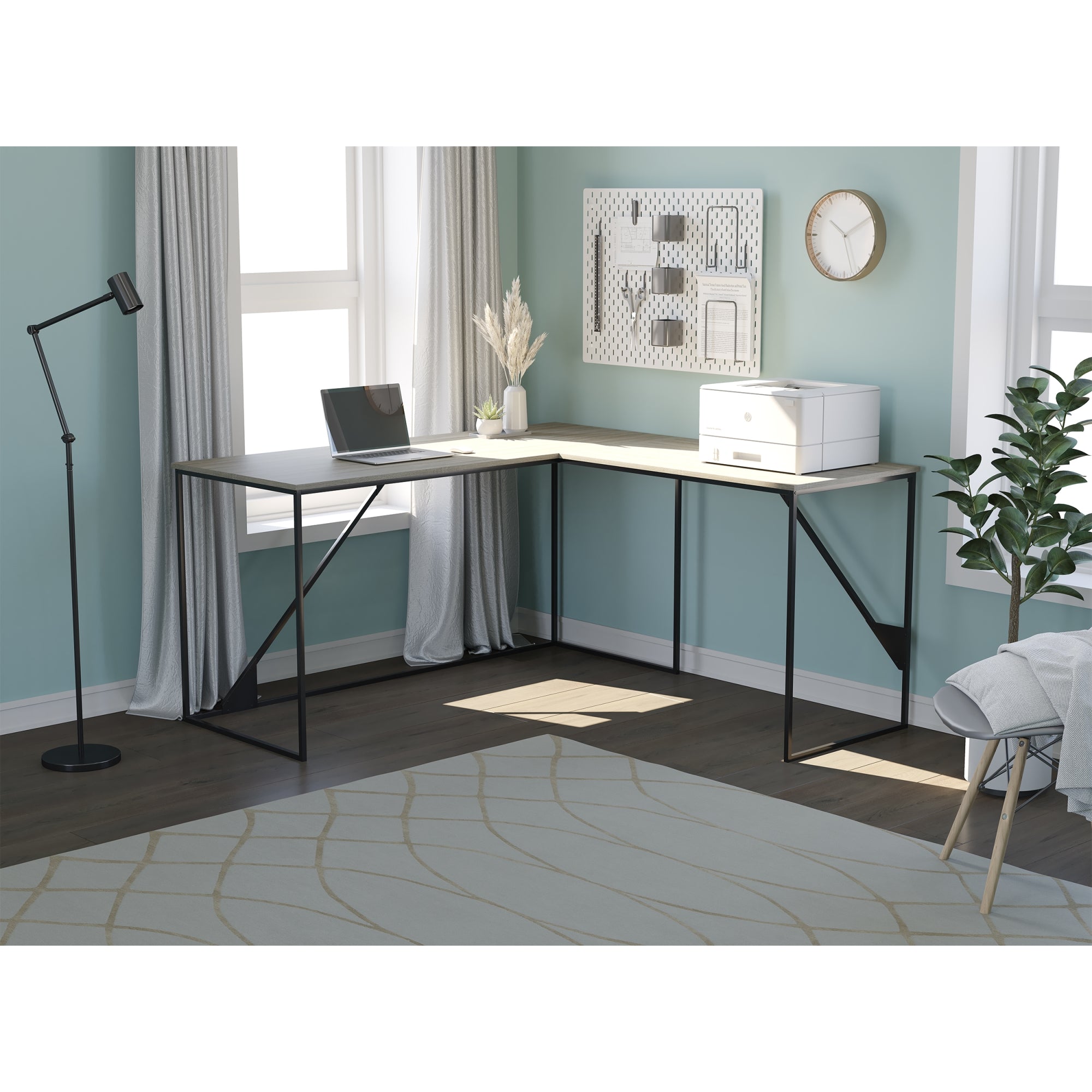 Safdie & Co Bureau d'ordinateur en Forme de L de 59" de Long pour Bureau à Domicile, Idéal pour Écrire, Taupe Foncé et Métal Noir - Simple Boutique