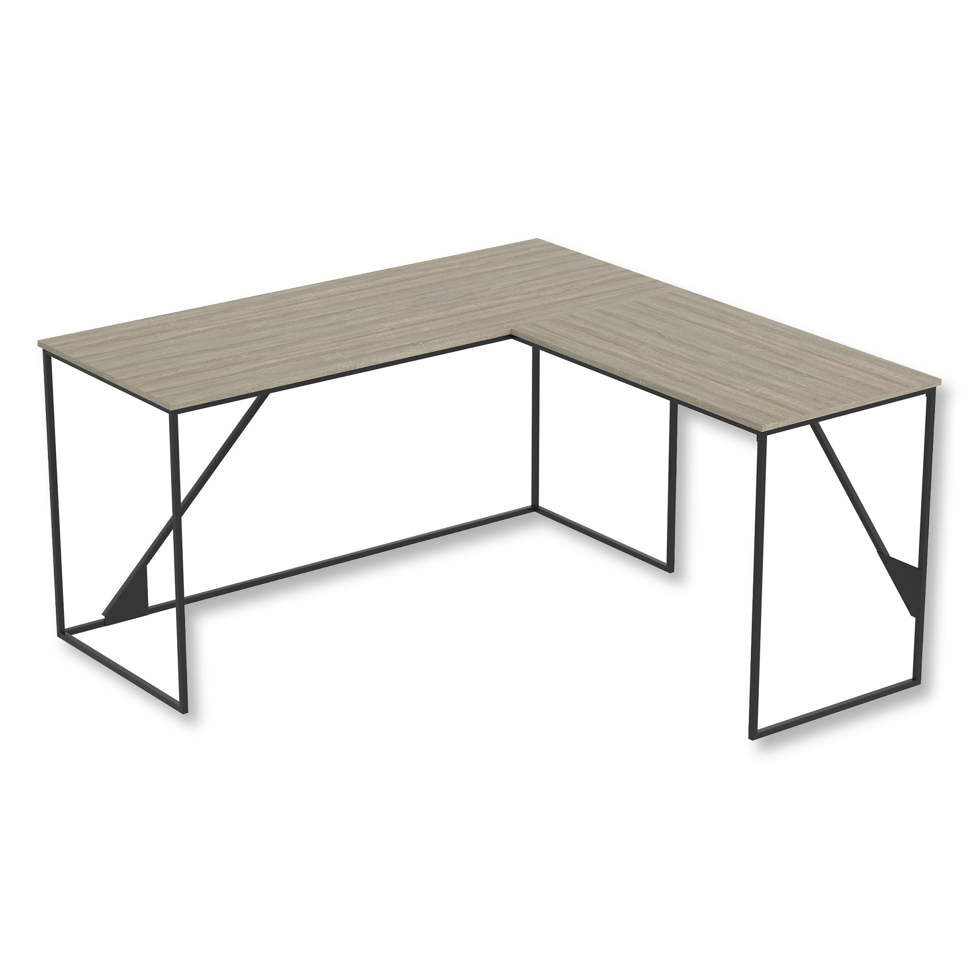 Safdie & Co Bureau d'ordinateur en Forme de L de 59" de Long pour Bureau à Domicile, Idéal pour Écrire, Taupe Foncé et Métal Noir - Simple Boutique