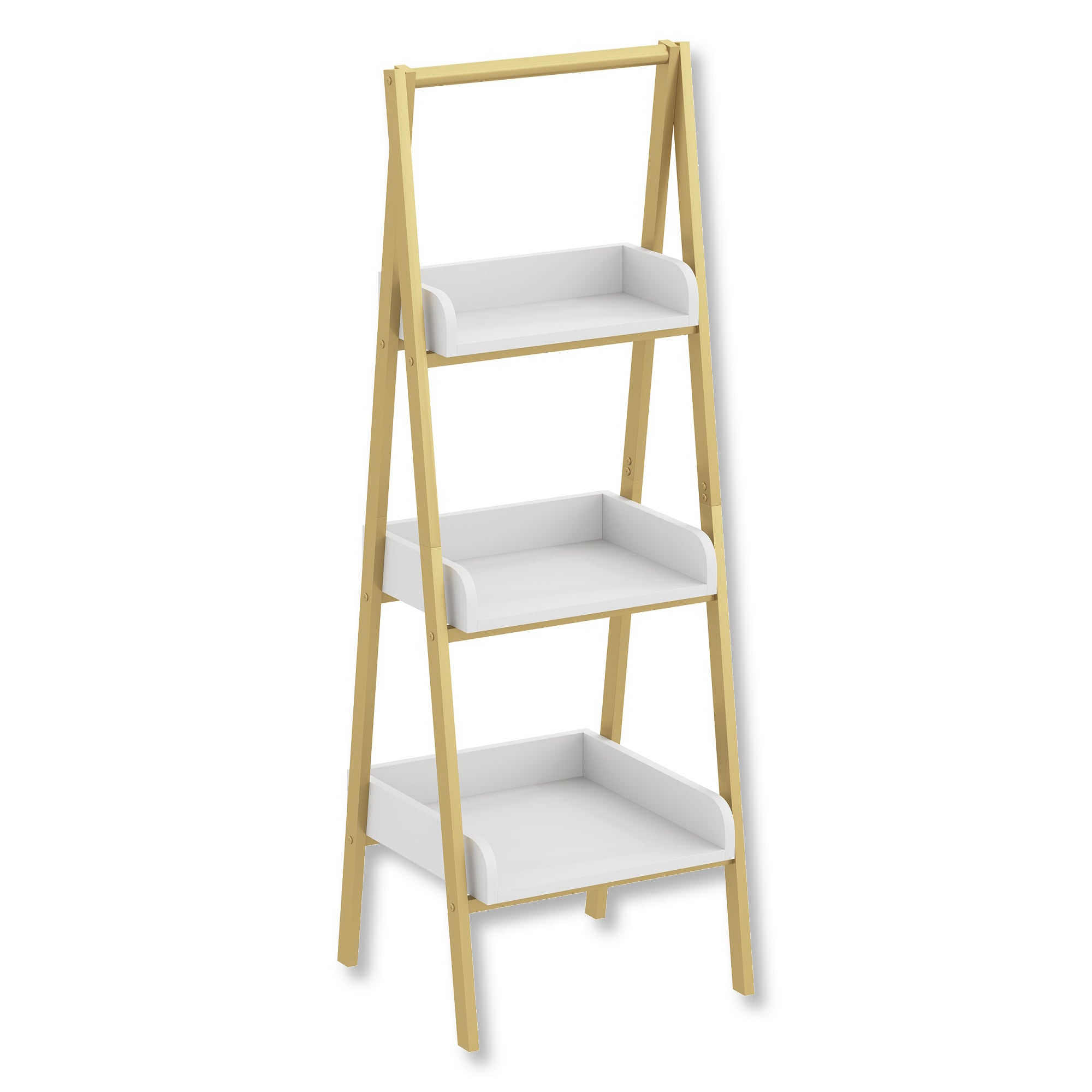 Safdie & Co Étagère de Mur 49" de Haut avec 3 Tablettes et Bordures pour Salon, Blanc et Métal Doré - Simple Boutique