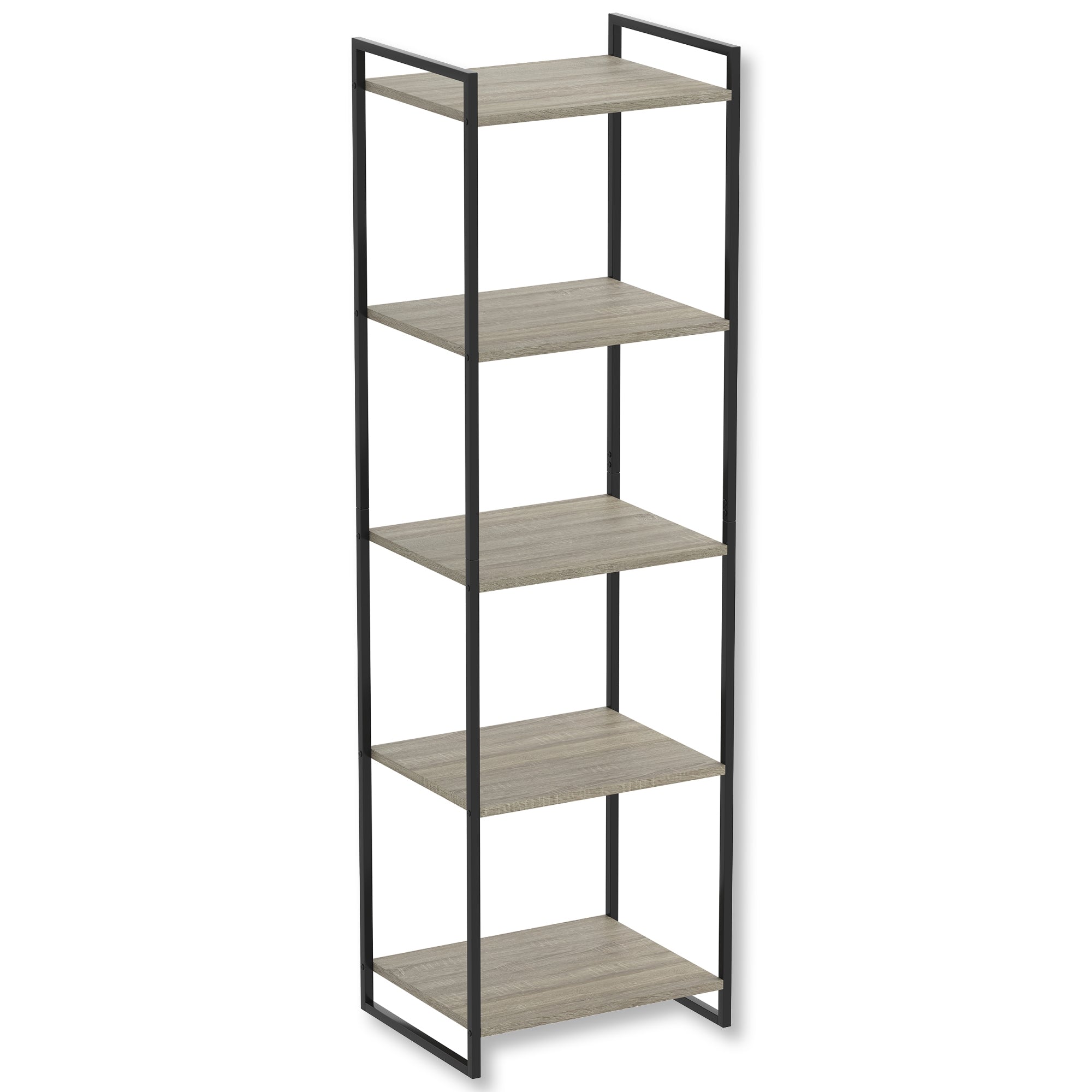 Safdie & Co Étagère de Mur 59" de Haut avec 5 Tablettes et Bordures pour Salon, Taupe Foncé et Métal Noir - Simple Boutique