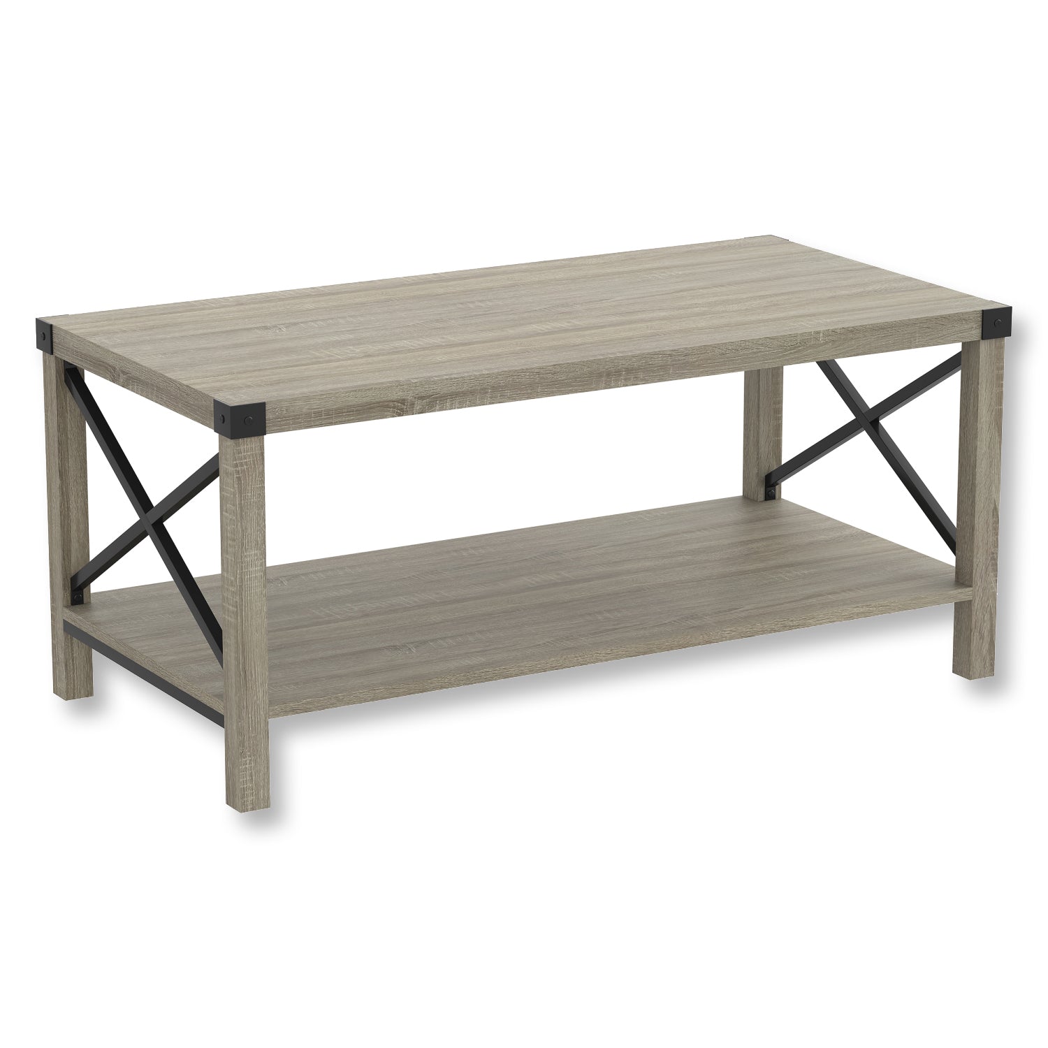 Safdie & Co Table Basse 39" de Long Taupe Foncé avec Côtés en X en Métal pour le Salon - Simple Boutique