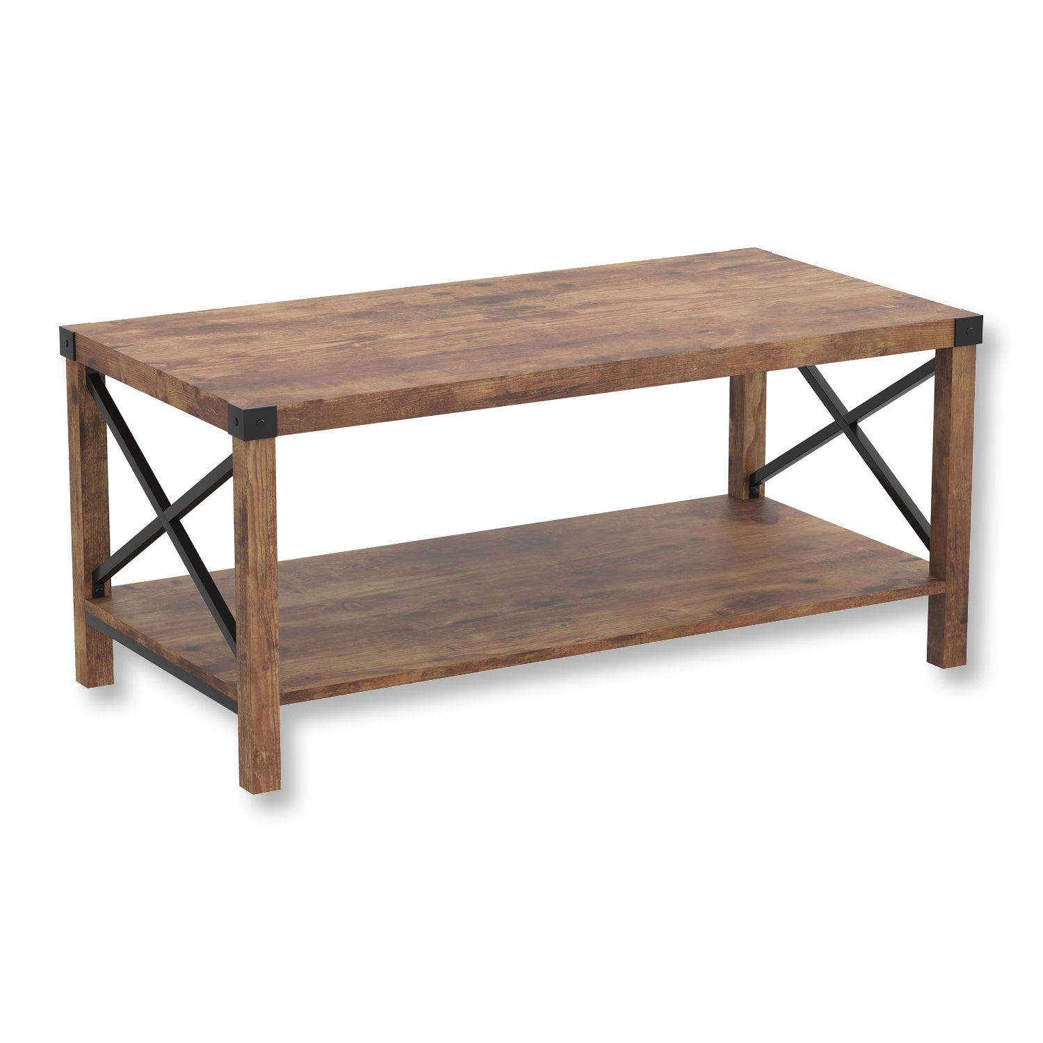 Safdie & Co Table Basse 39" de Long pour le Salon Apparence Bois Recyclé Brun avec Côtés en X en Métal Noir - Simple Boutique