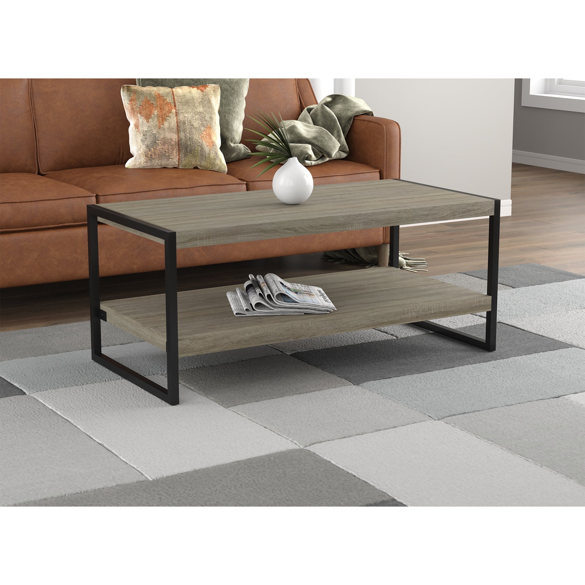 Safdie & Co Table Basse Table à Café 47.25" de Long Pour le Salon Taupe Foncé avec Métal Noir - Simple Boutique