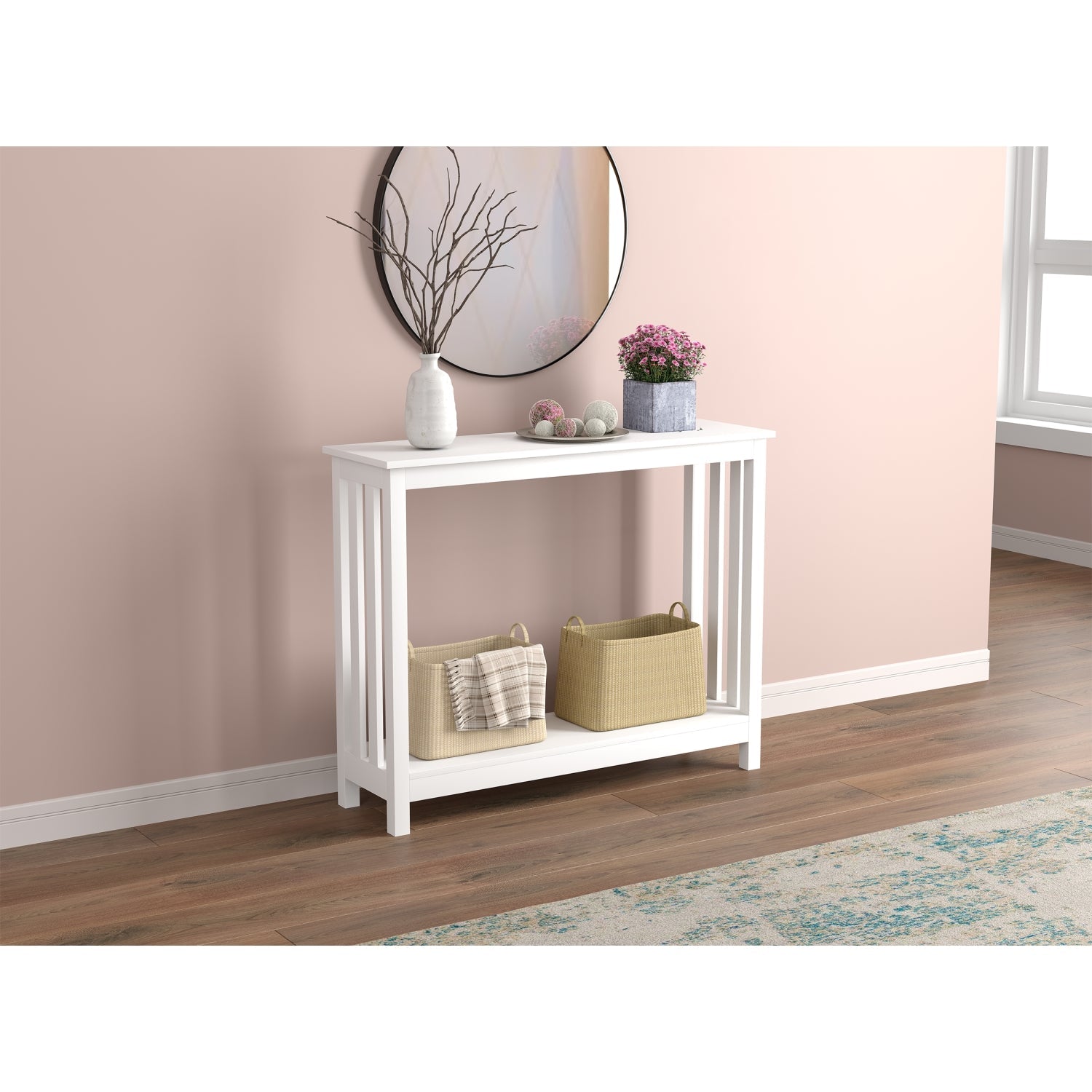 Safdie & Co Table Console ou d'entrée, Table de Sofa Divan, Table Accent 39" de Long avec 1 Tablette pour Salon, Blanc - Simple Boutique