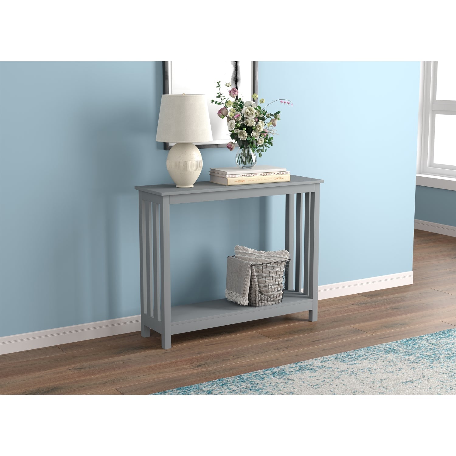 Safdie & Co Table Console ou d'entrée, Table de Sofa Divan, Table Accent 39" de Long avec 1 Tablette pour Salon, Gris Pâle - Simple Boutique