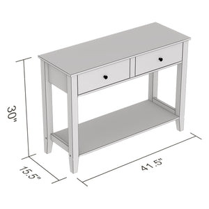 Safdie & Co Table Console ou d'entrée, Table de Sofa Divan, Table Accent 41" de Long avec 2 Tiroirs et 1 Tablette pour Salon, Blanc avec poignées de Métal Argent - Simple Boutique