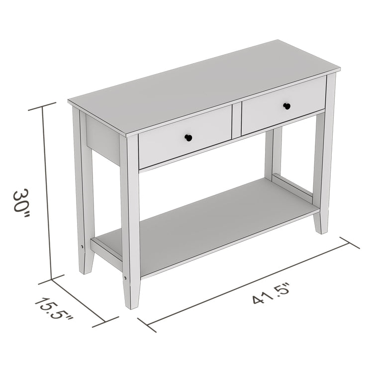 Safdie & Co Table Console ou d'entrée, Table de Sofa Divan, Table Accent 41" de Long avec 2 Tiroirs et 1 Tablette pour Salon, Blanc avec poignées de Métal Argent - Simple Boutique