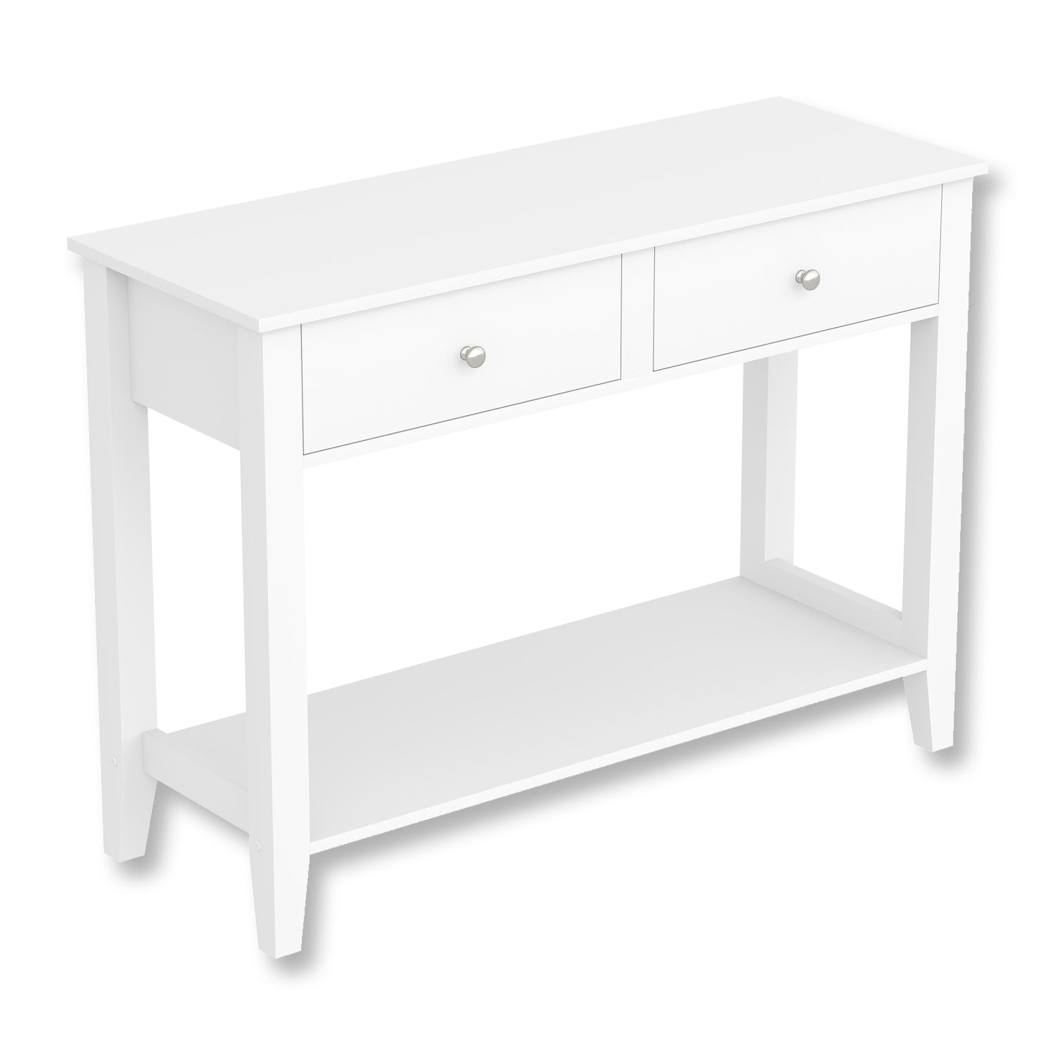 Safdie & Co Table Console ou d'entrée, Table de Sofa Divan, Table Accent 41" de Long avec 2 Tiroirs et 1 Tablette pour Salon, Blanc avec poignées de Métal Argent - Simple Boutique