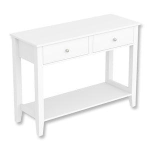 Safdie & Co Table Console ou d'entrée, Table de Sofa Divan, Table Accent 41" de Long avec 2 Tiroirs et 1 Tablette pour Salon, Blanc avec poignées de Métal Argent - Simple Boutique
