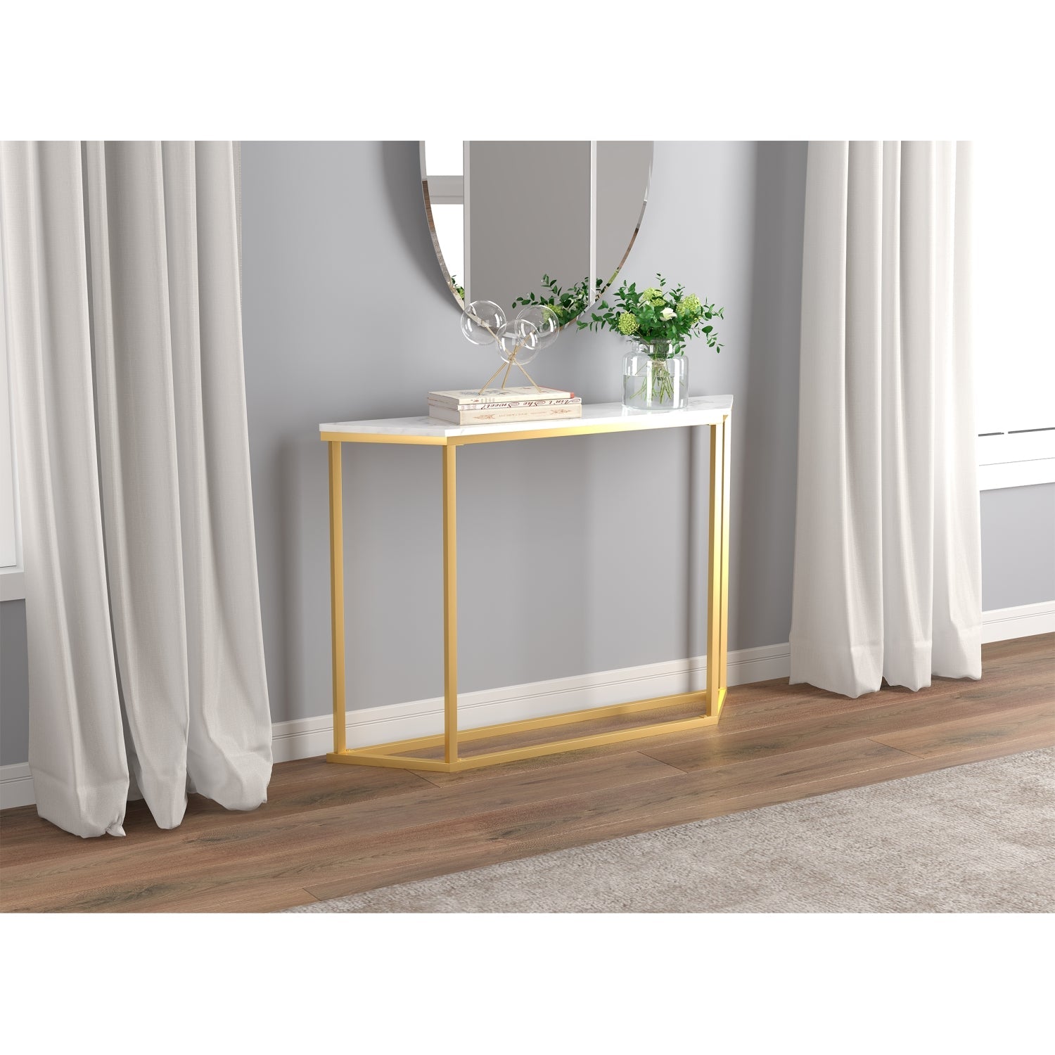 Safdie & Co Table Console ou d'entrée, Table de Sofa Divan, Table Accent 44" de Long pour Salon, Style Marbre avec Métal Doré - Simple Boutique