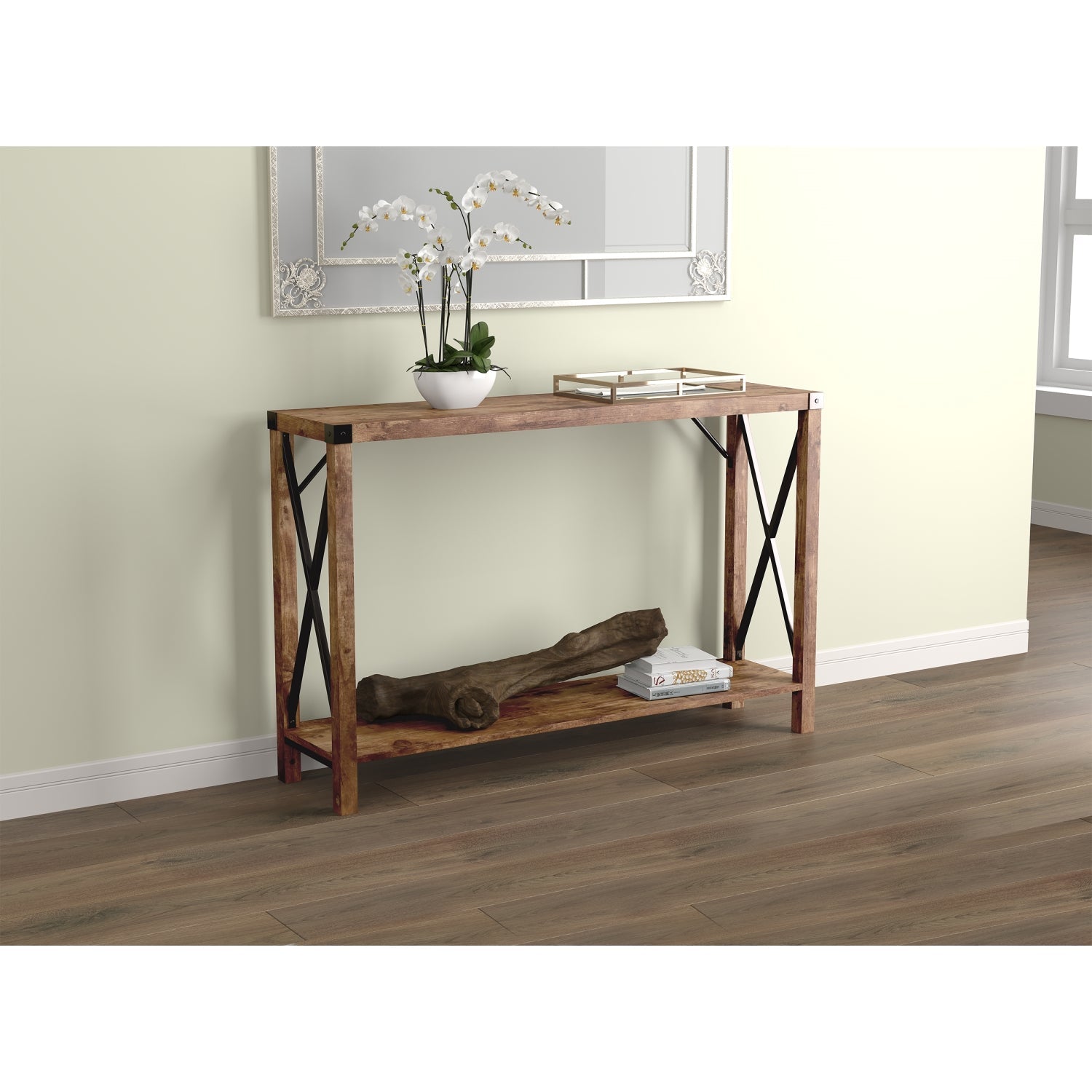 Safdie & Co Table Console ou d'entrée, Table de Sofa Divan, Table Accent 46" de Long avec 1 Tablette pour Salon, Apparence Bois Recyclé Brun - Simple Boutique