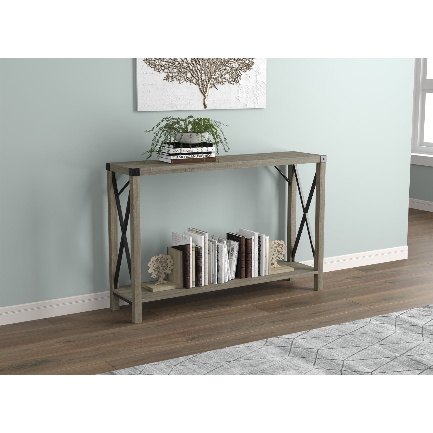 Safdie & Co Table Console ou d'entrée, Table de Sofa Divan, Table Accent 46" de Long avec 1 Tablette pour Salon, Taupe Foncé - Simple Boutique