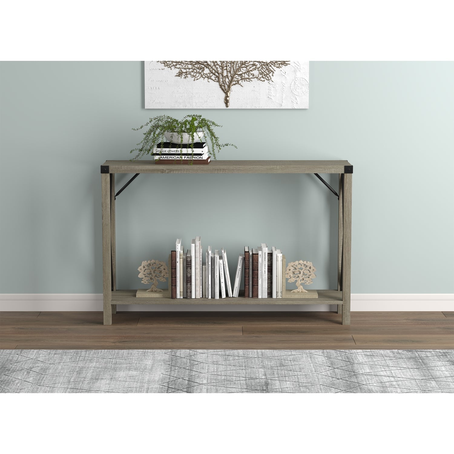 Safdie & Co Table Console ou d'entrée, Table de Sofa Divan, Table Accent 46" de Long avec 1 Tablette pour Salon, Taupe Foncé - Simple Boutique