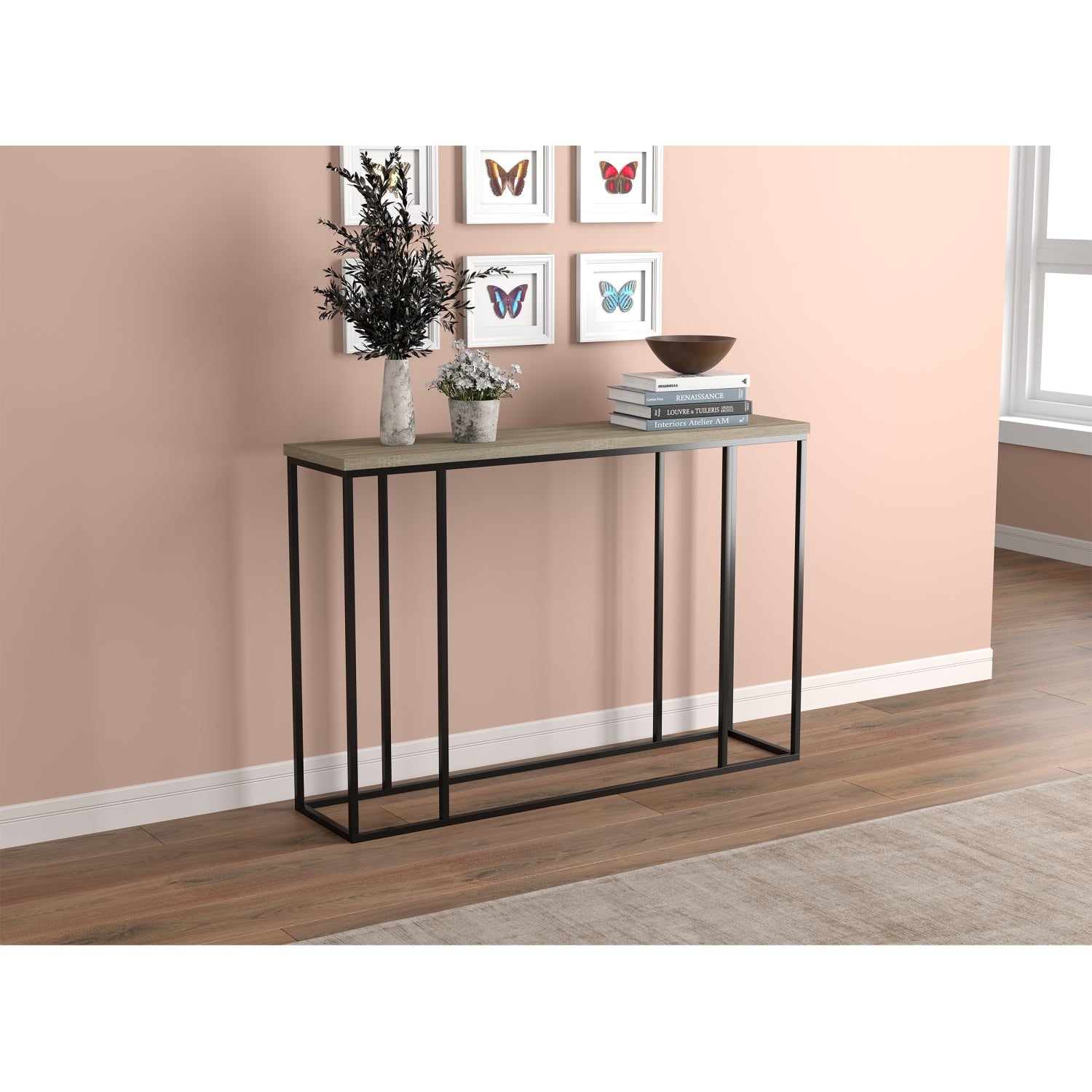 Safdie & Co Table Console ou d'entrée, Table de Sofa Divan, Table Accent 47" de Long pour Salon, Taupe Foncé et Métal Noir - Simple Boutique