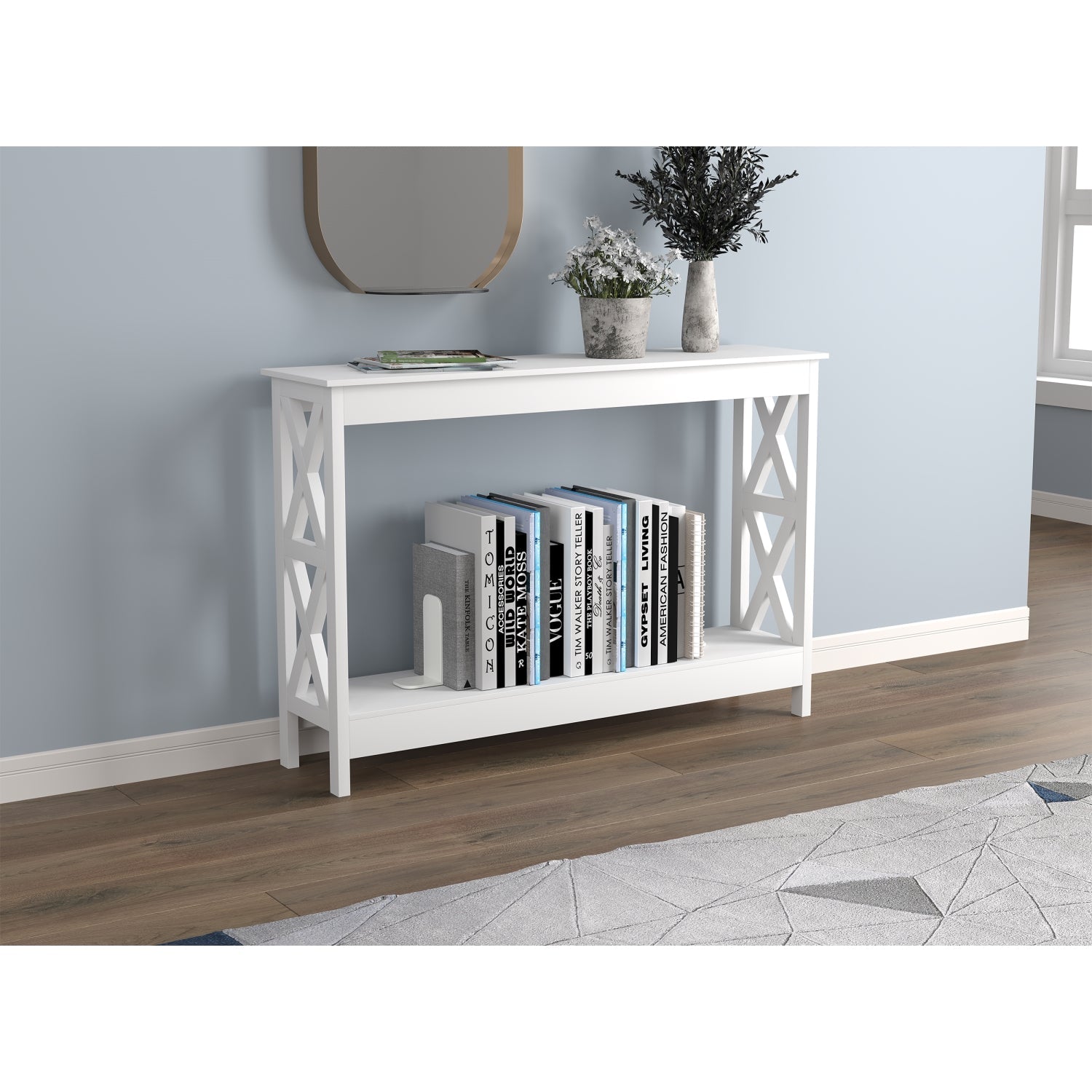 Safdie & Co Table Console ou d'entrée, Table de Sofa Divan, Table Accent 47.25" de Long avec 1 Tablette pour Salon, Blanc - Simple Boutique
