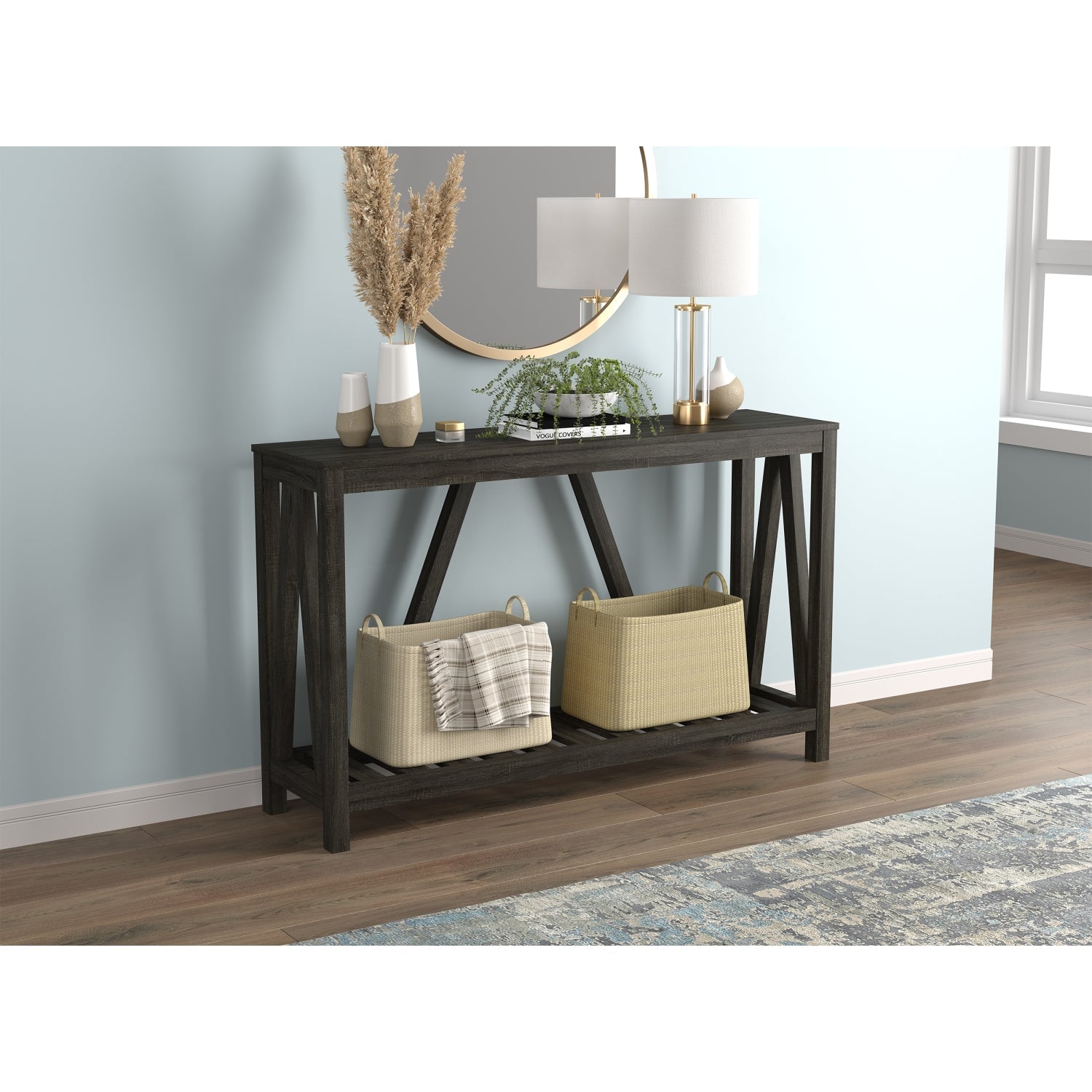 Safdie & Co Table Console ou d'entrée, Table de Sofa Divan, Table Accent 52" de Long avec 1 Tablette pour Salon, Gris Foncé - Simple Boutique