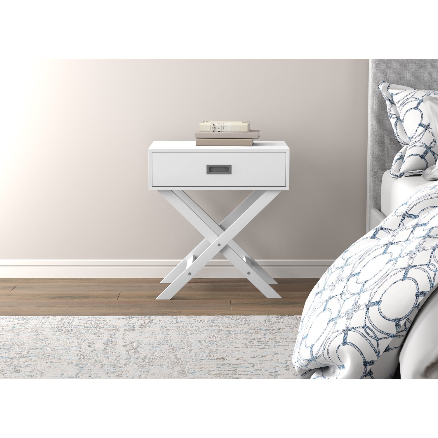 Safdie & Co Table d'appoint ou Table de Chevet 24" de Long avec 1 Tiroir pour Salon ou Chambre à Coucher Blanc - Simple Boutique