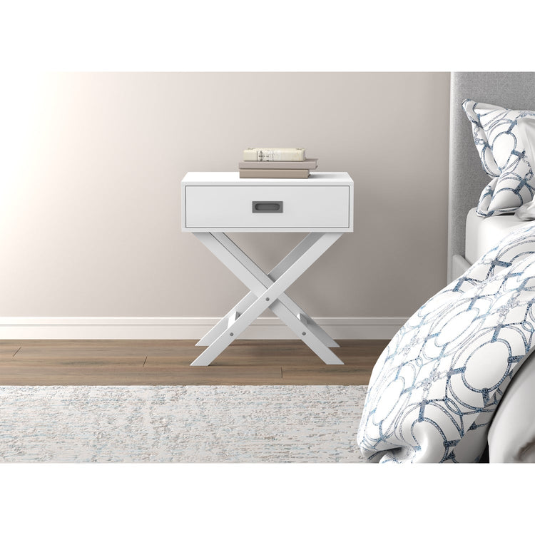 Safdie & Co Table d'appoint ou Table de Chevet 24" de Long avec 1 Tiroir pour Salon ou Chambre à Coucher Blanc - Simple Boutique