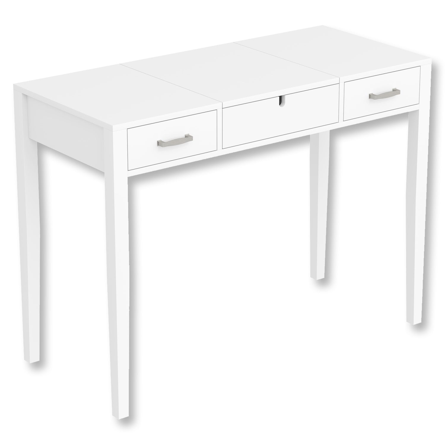 Safdie & Co Vanité, Table Multifonction 40" de Long avec 2 Tiroirs et Miroir Rabattable, Blanc - Simple Boutique