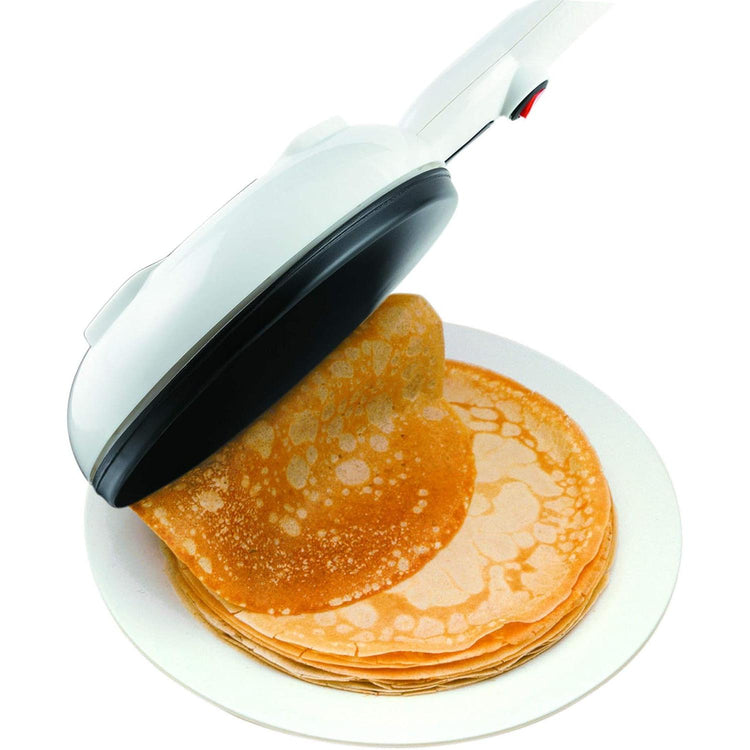Salton CM1337 Crêpière Électrique Sans Fil avec Plat à Pâte et Spatule, Surface Antiadhésive, Température Automatique, 7.5", 800W, Blanc - Simple Boutique