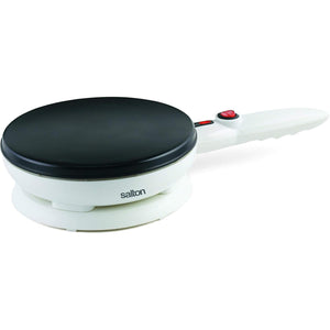Salton CM1337 Crêpière Électrique Sans Fil avec Plat à Pâte et Spatule, Surface Antiadhésive, Température Automatique, 7.5", 800W, Blanc - Simple Boutique