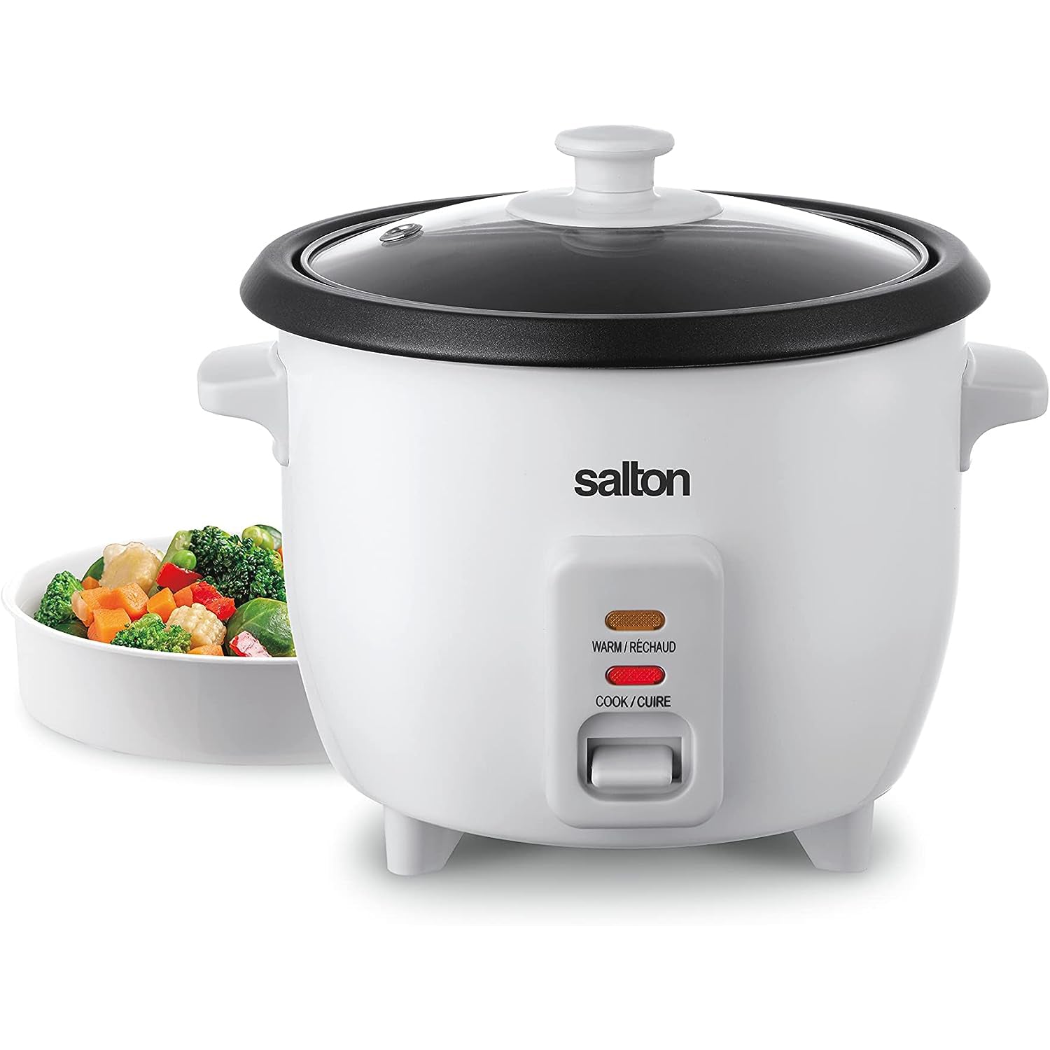 Salton - Cuiseur à Riz, Capacité de 6 Tasses, Bol de cuisson Antiadhésif Amovible, 300 Watts, Blanc - Simple Boutique