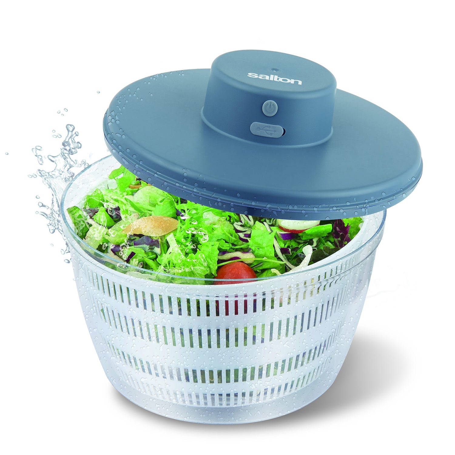 Salton - Essoreuse à Salade Électrique Rechargeable, Sans-Fil, Avec Bol de Service, Bleu - Simple Boutique