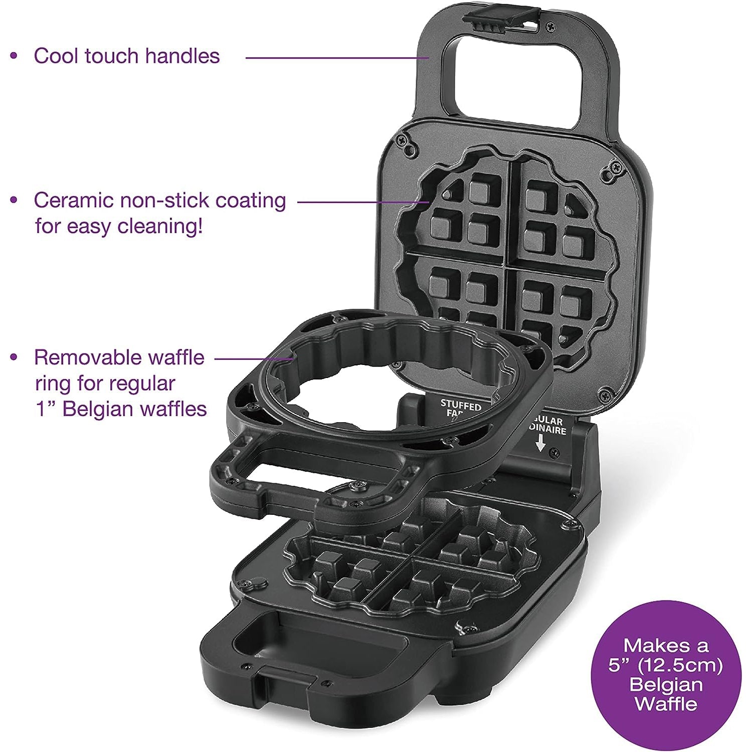 Salton - Gaufrier pour Gaufre Avec ou Sans Garniture, Revêtement en Céramique, Noir - Simple Boutique