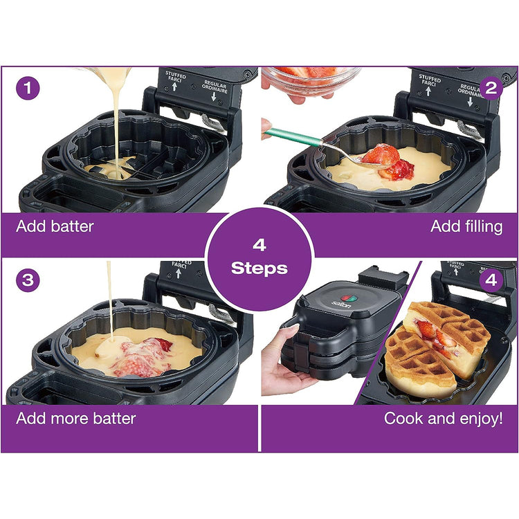 Salton - Gaufrier pour Gaufre Avec ou Sans Garniture, Revêtement en Céramique, Noir - Simple Boutique